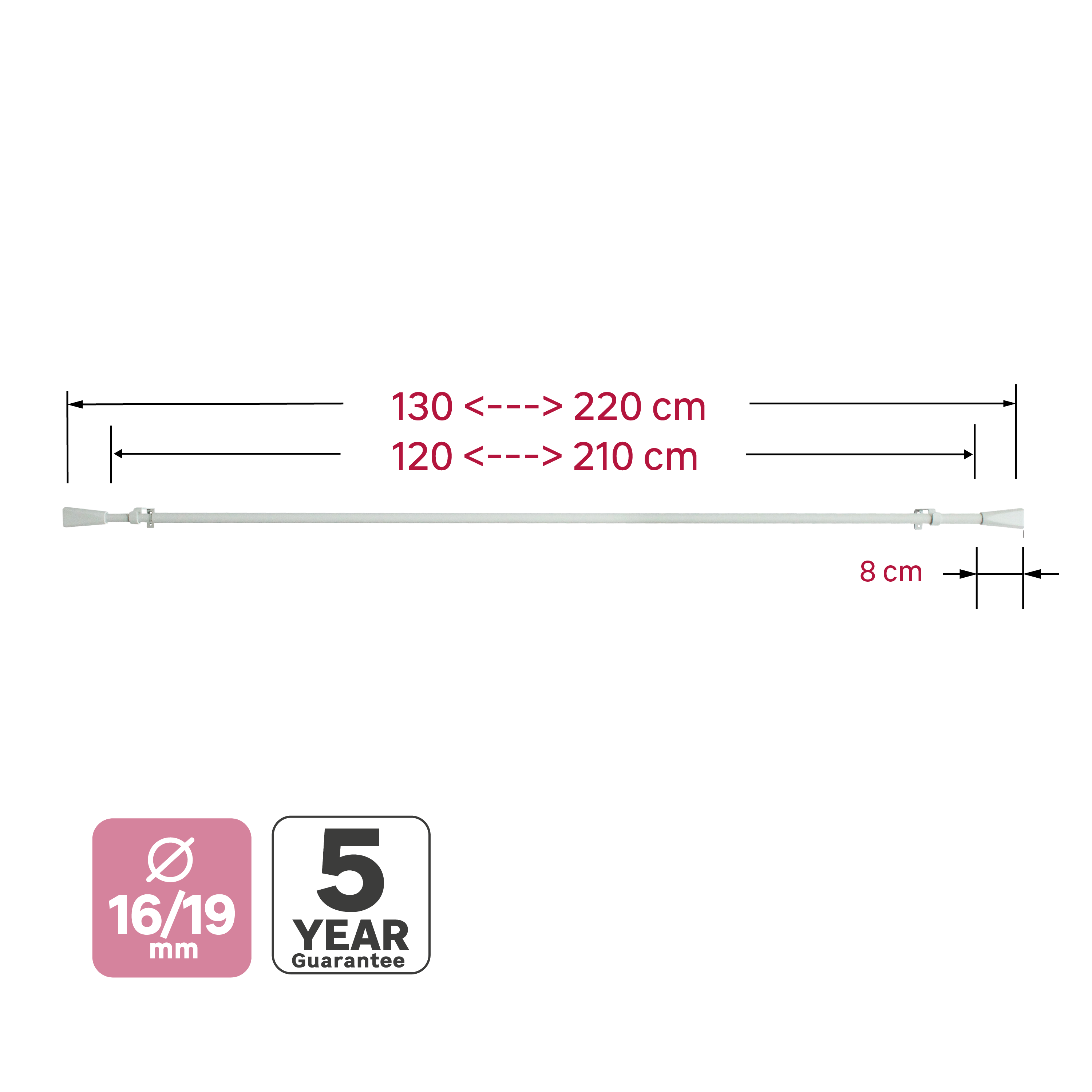 Kit de varões extensível 120cm D19mm aço branco Inspire - 5