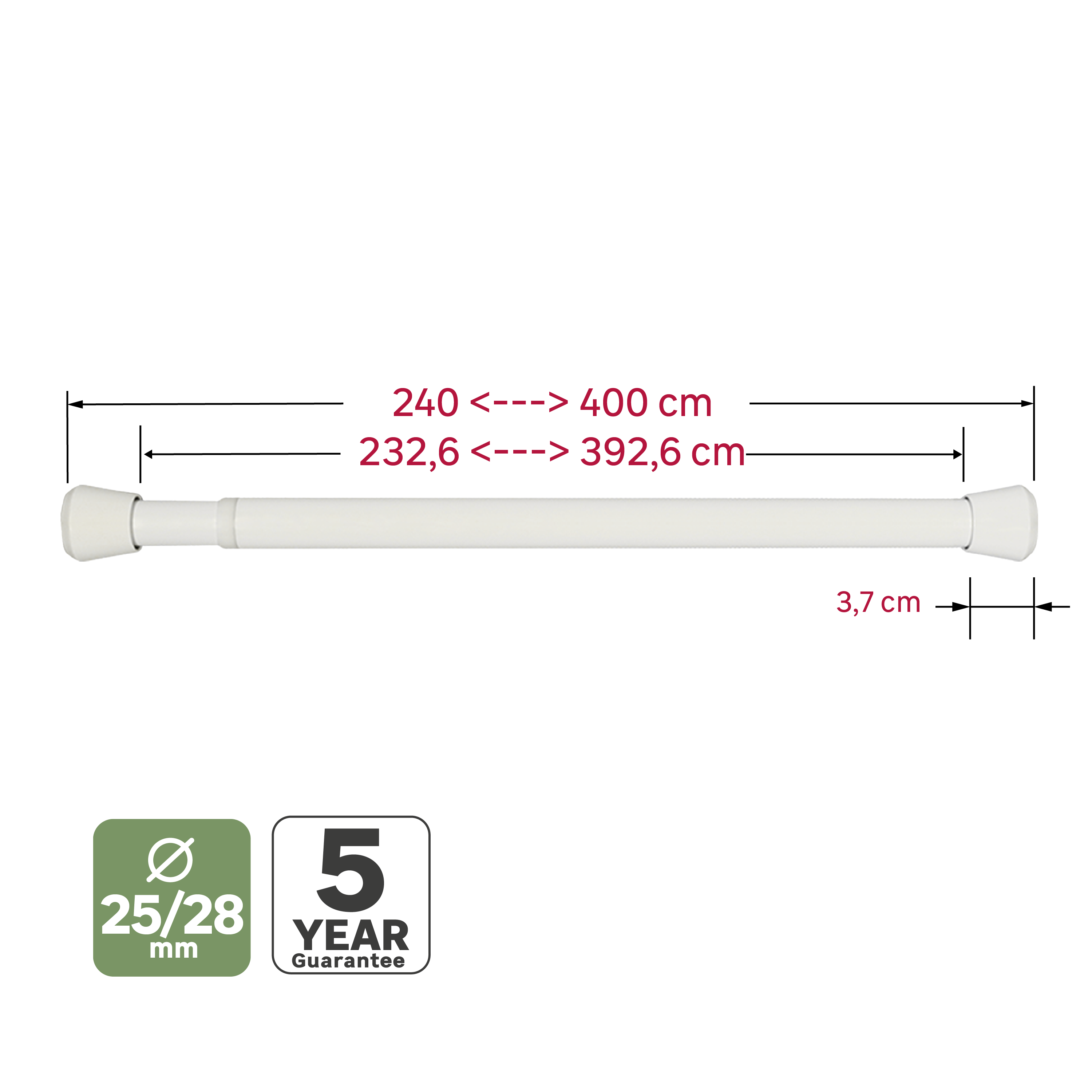 Kit varões extensível 400cm D28mm aço branco Inspire - 4