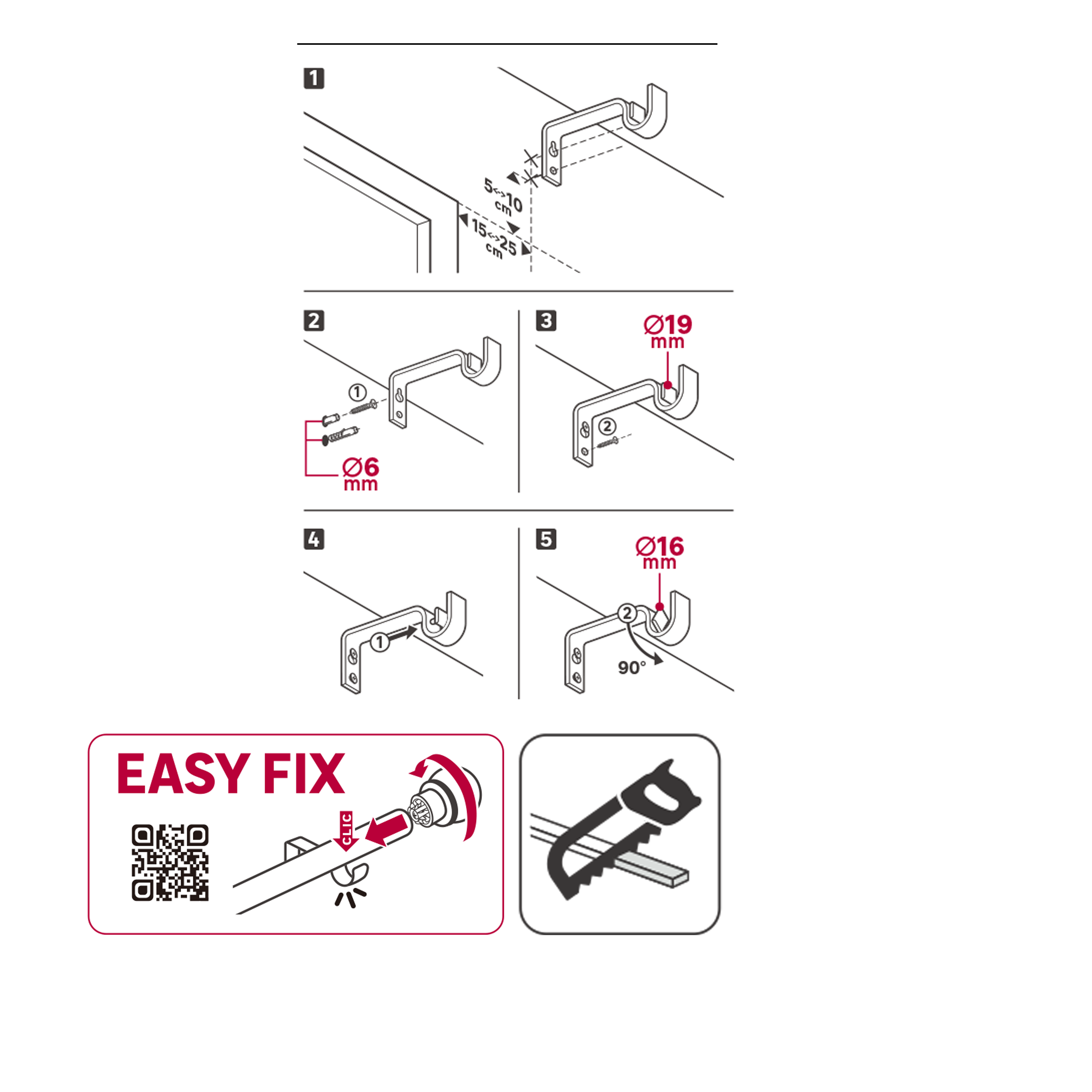 Kit 1 barra para cortina acero cromo mate a pared Ball INSPIRE diámetro 19 mm extensible 160-300 cm - 7