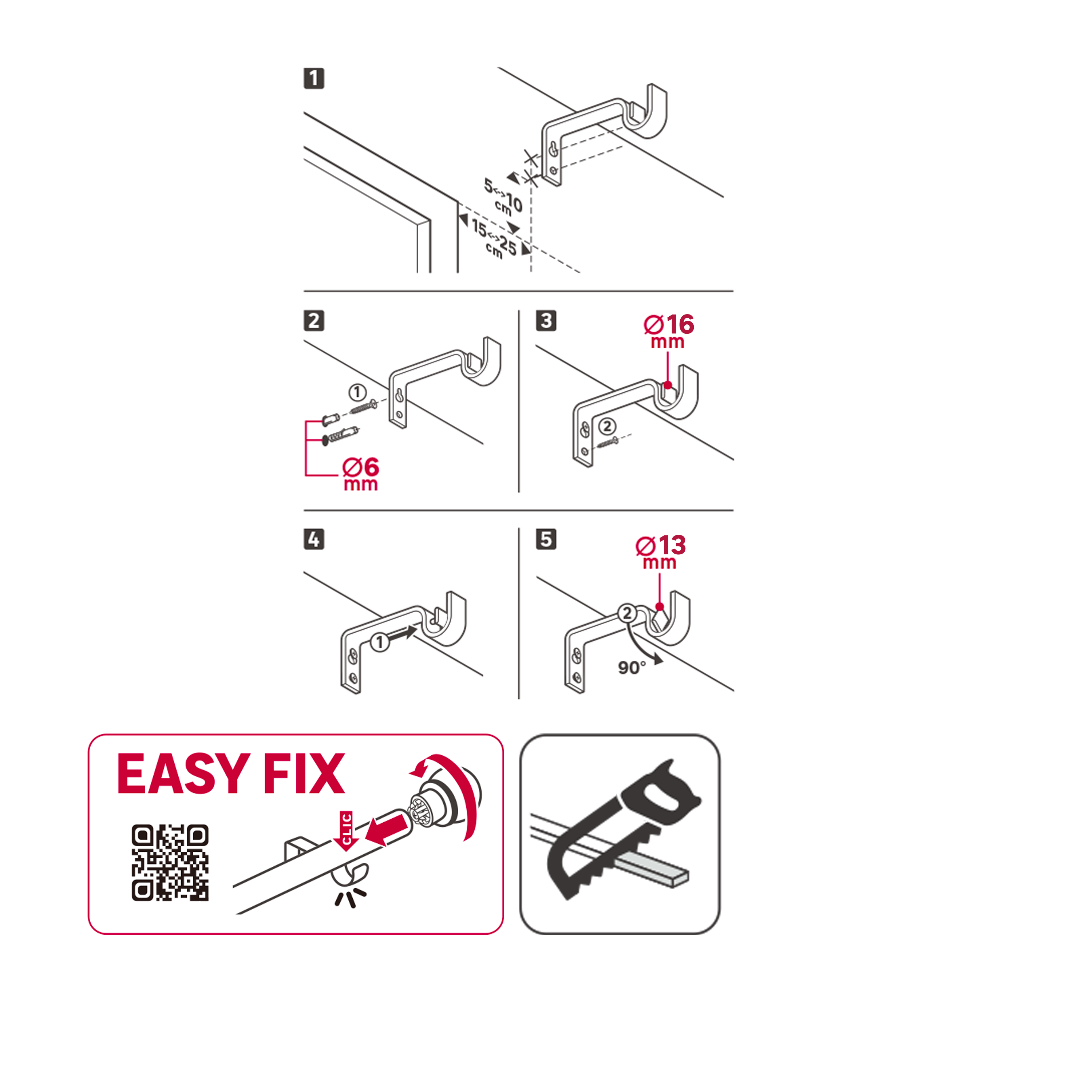 Kit de tringle à rideaux Cap Diam.16 mm noir 120 à 210 cm - 6