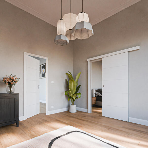 Porte intérieure Ligne (porte battante et porte coulissante blanche) - 0