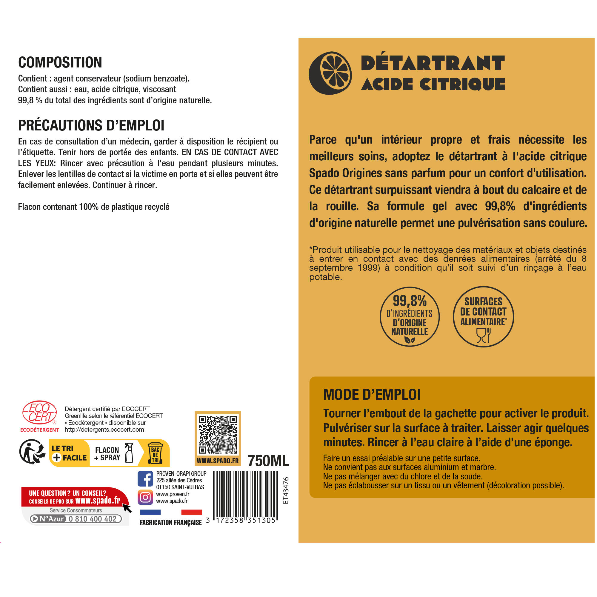 Acide citrique gel détartrant 750 ml - GLOSS - 2