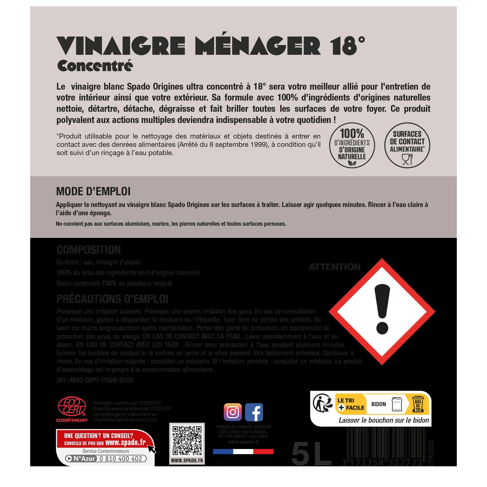 Vinaigre blanc ultra concentré 18° 5 L - SPADO - 6