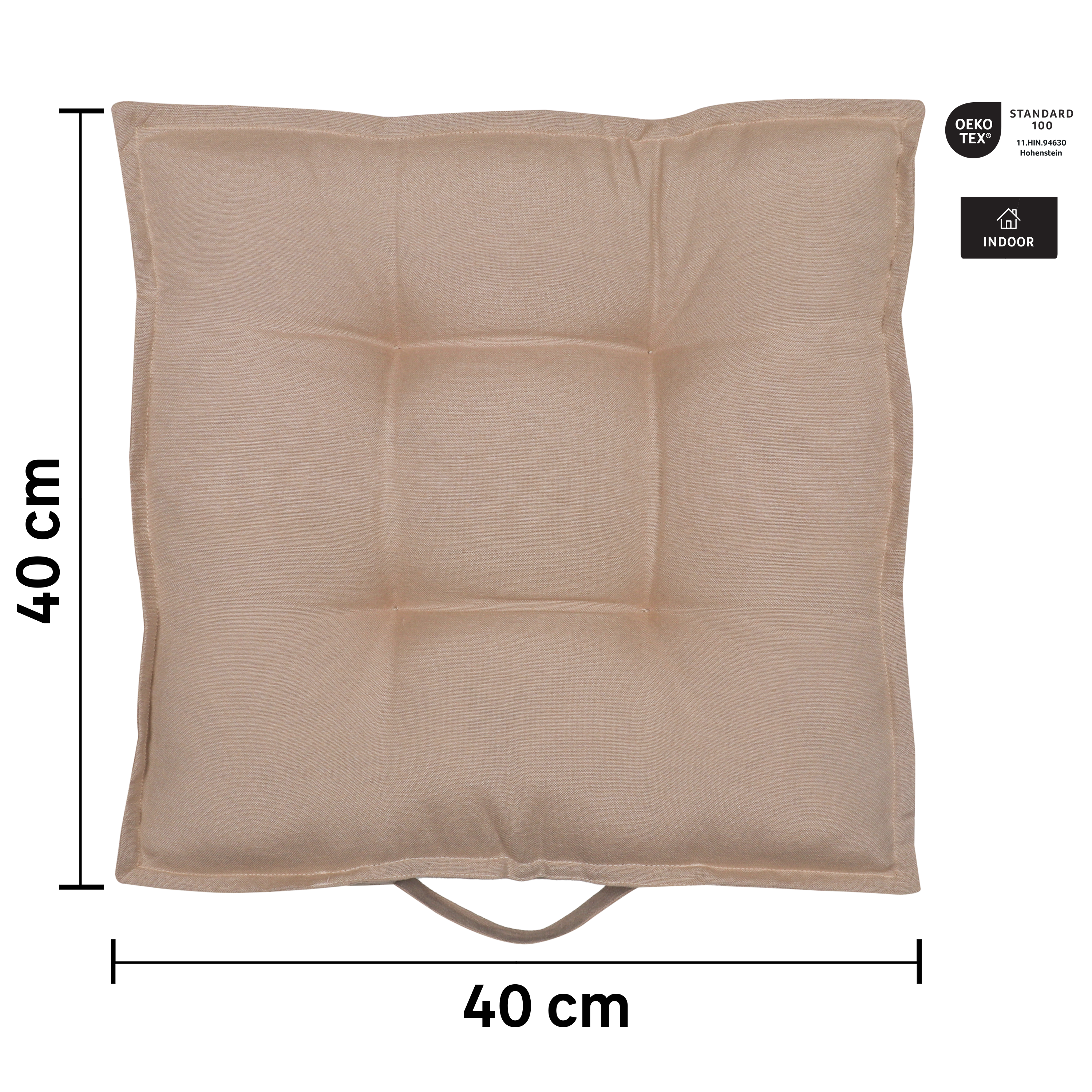 Cojín de suelo interior cuadrado Solo algodón, poliéster beige trench 40x40x8 cm - 2