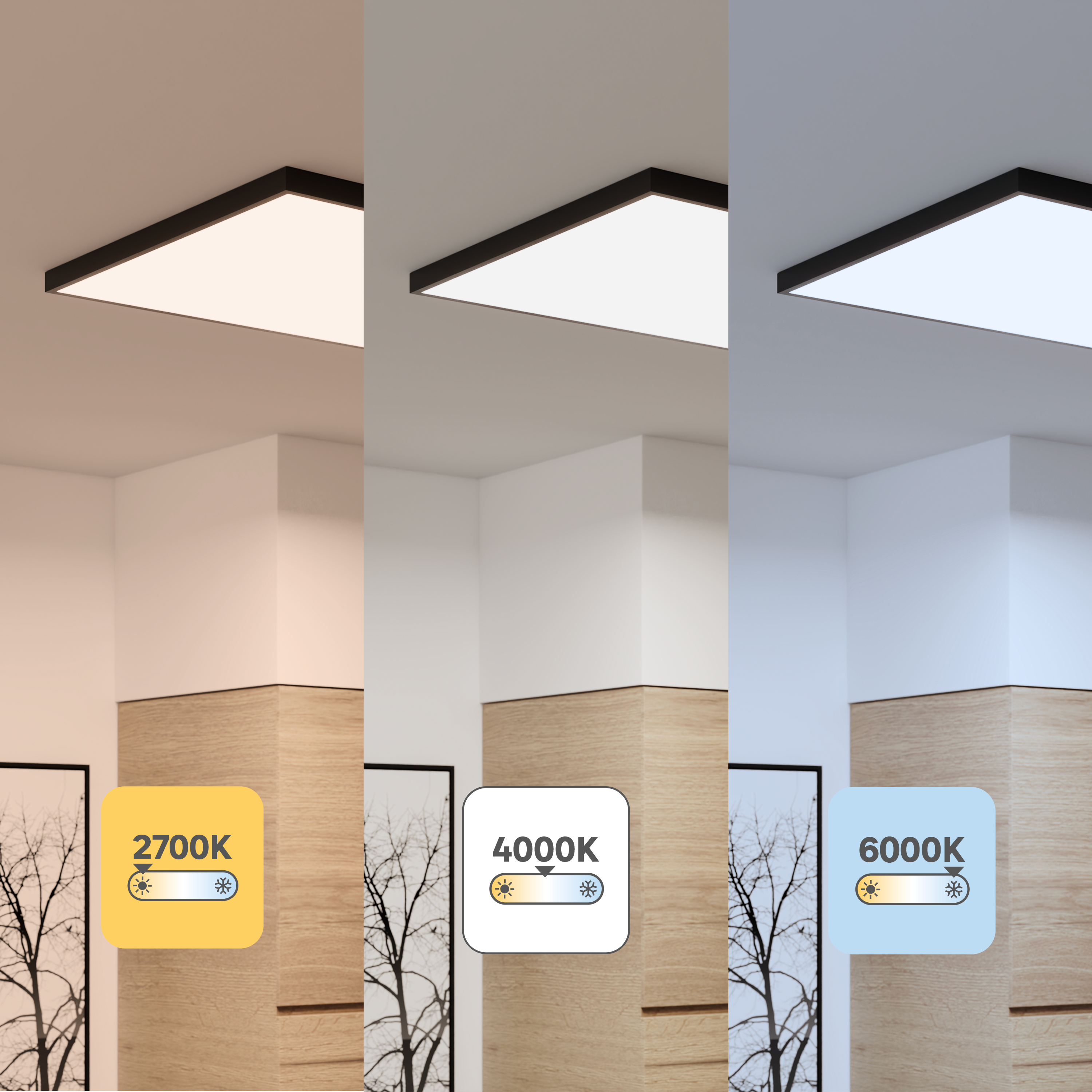 Panneau LED Gdansk 119.5 x 29.5 cm variations blancs et intensité, INSPIRE noir - 2