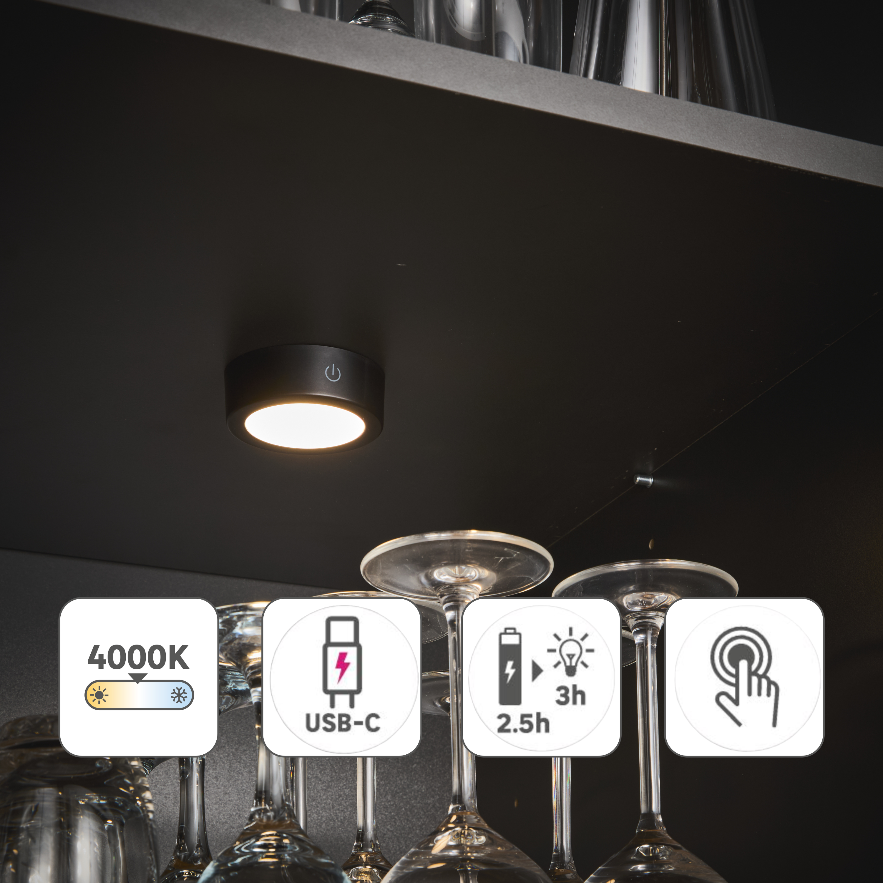 Spot LED Lakao, rechargeable USBC, D.7 cm 210 lumens blanc neutre, INSPIRE noir - 5