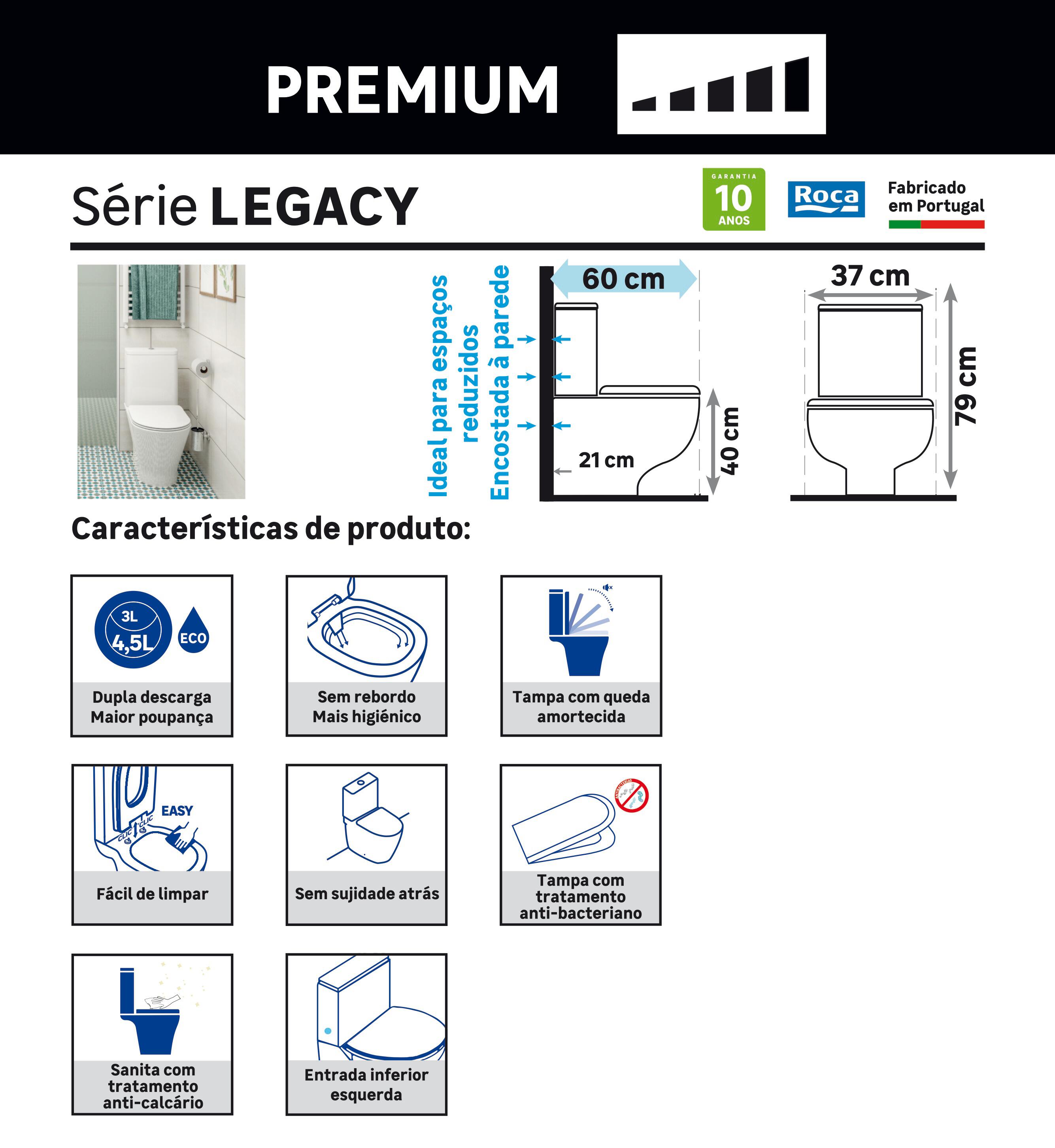 Pack sanita ao chão rimless branco saída duplo 3/4.5 l Roca Legacy - 7