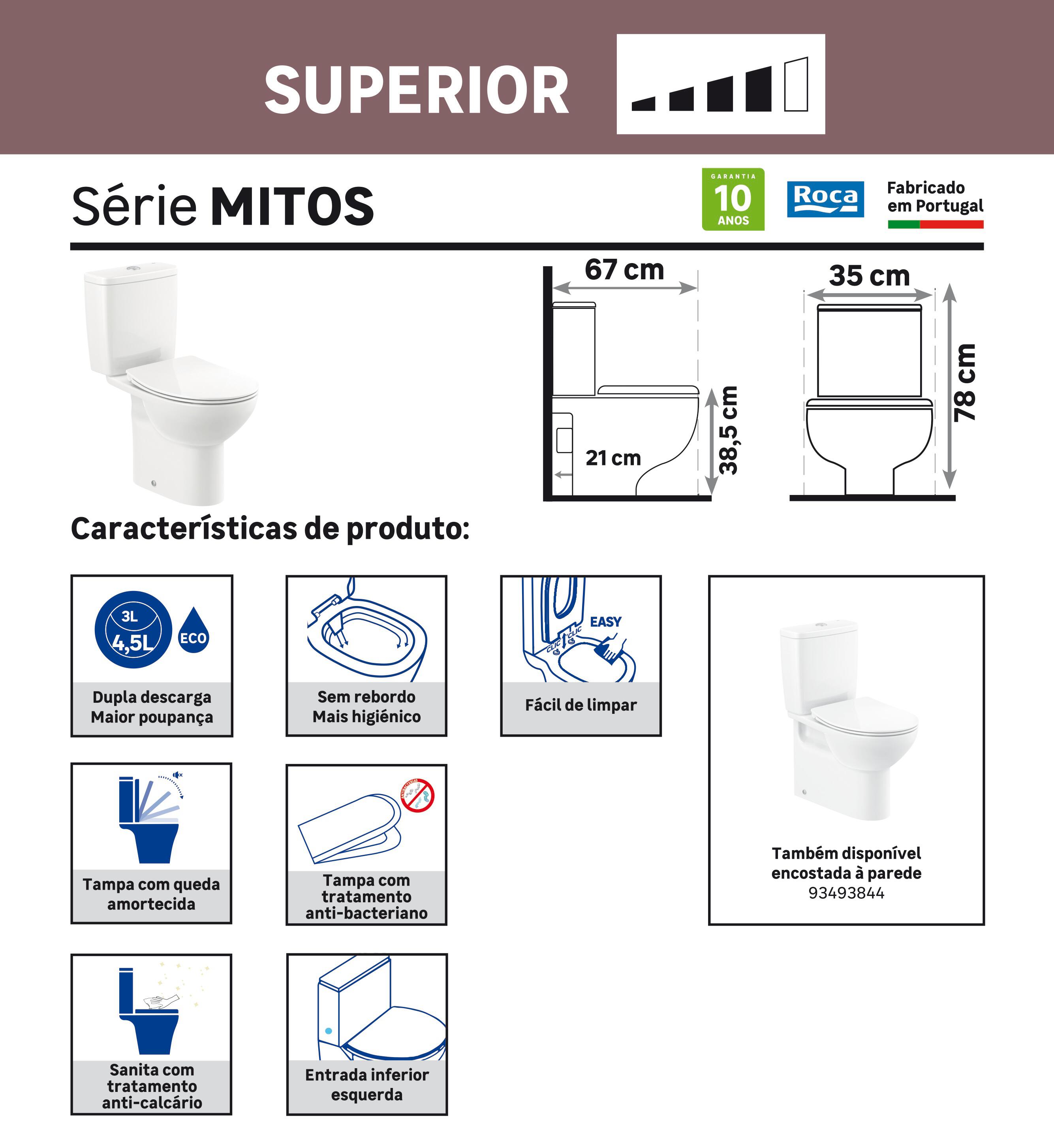 Pack sanita ao chão rimless branco saída vertical 3/4.5 l Roca Mitos - 3