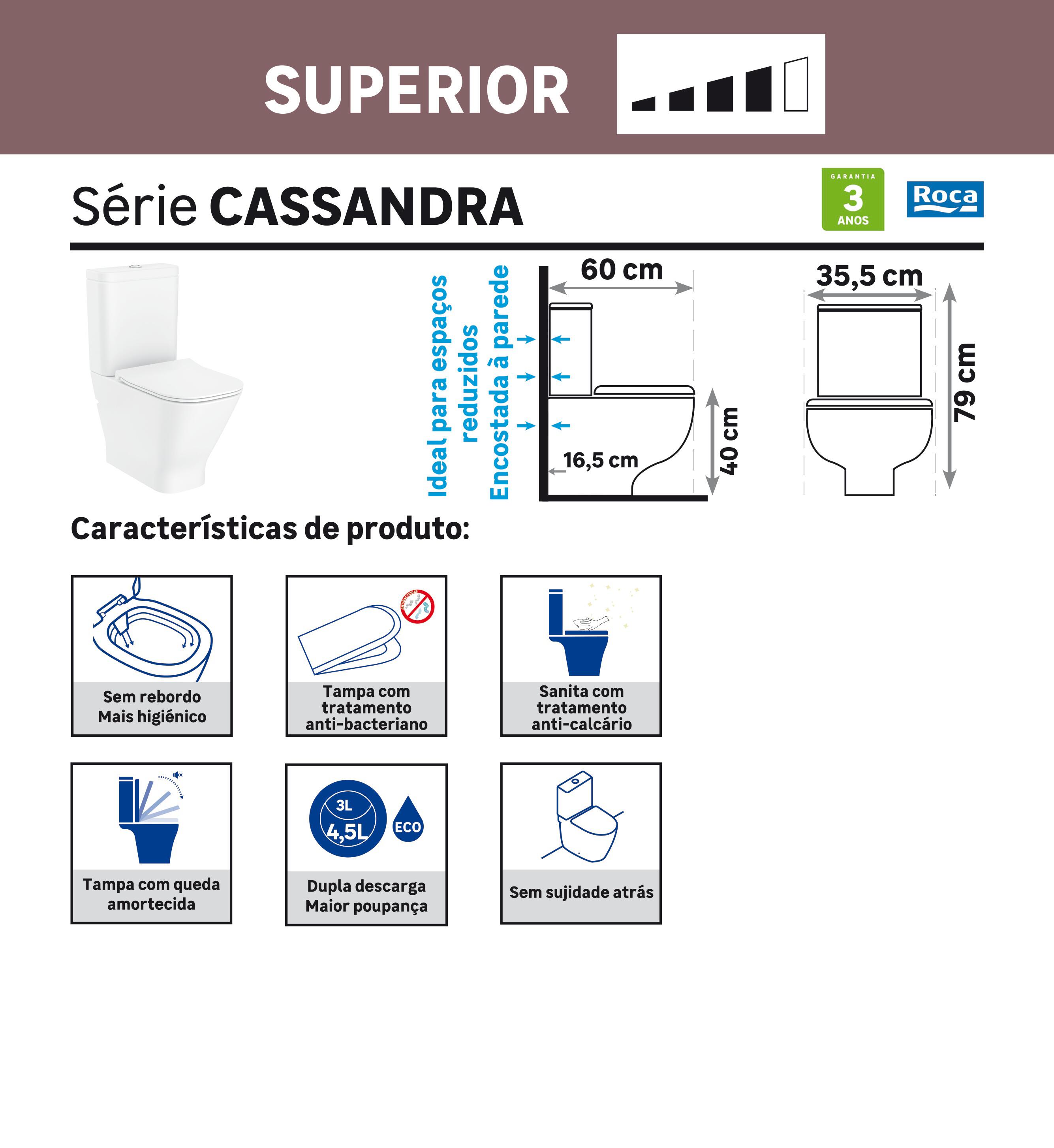 Pack sanita ao chão rimless branco saída duplo 3/4.5 l Roca Cassandra - 6