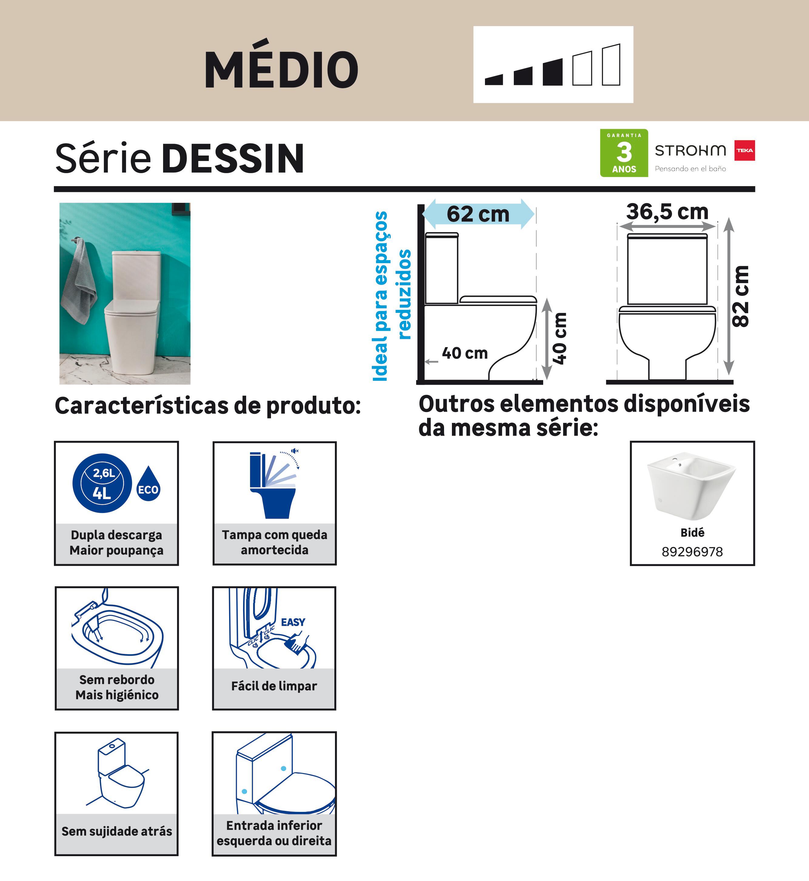 Pack sanita ao chão rimless branco saída universal 2.6/4 l Strohm Dessin - 6