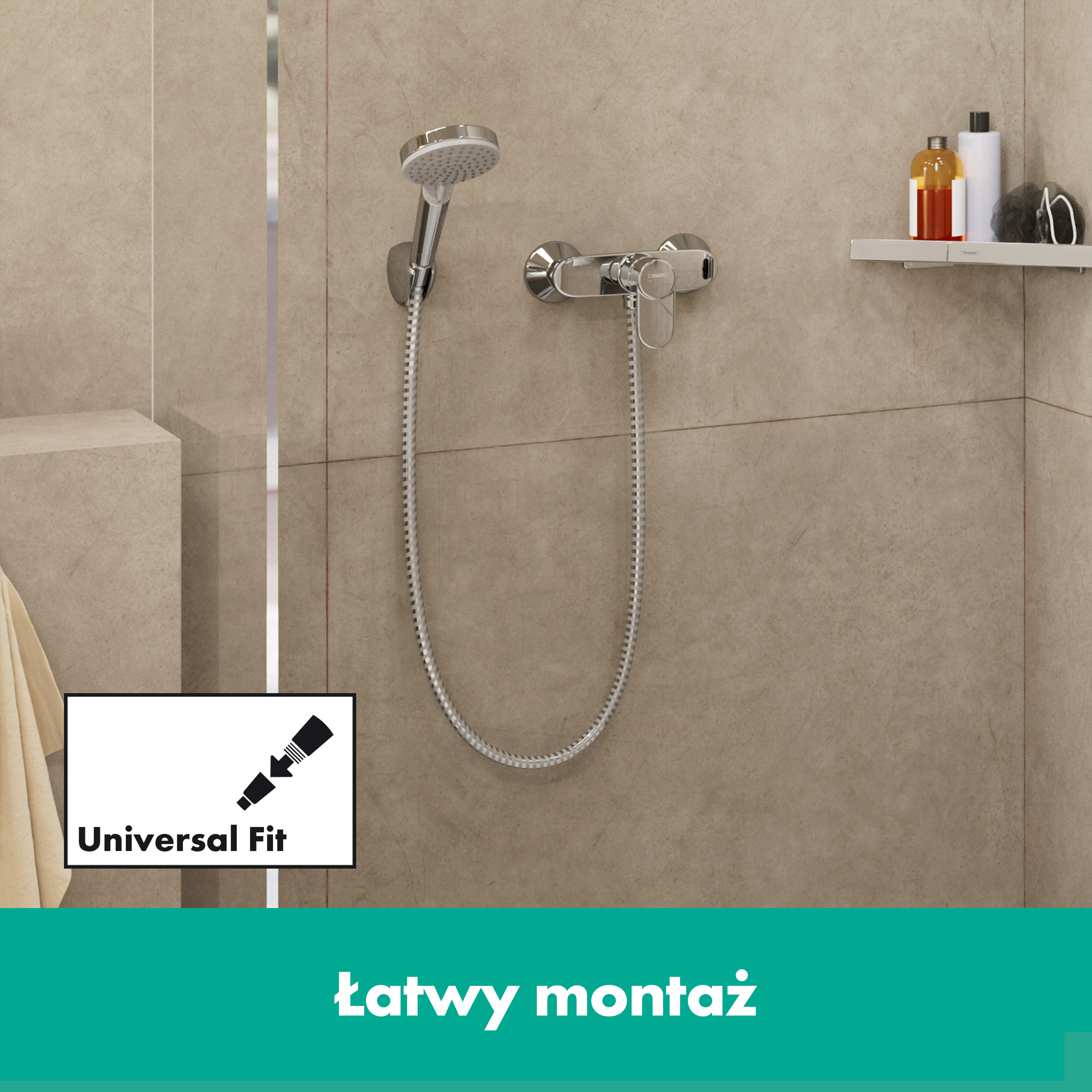 Zestaw prysznicowy punktowy rączka, wąż i uchwyt chromowany Blend Ecosmart HANSGROHE - 7