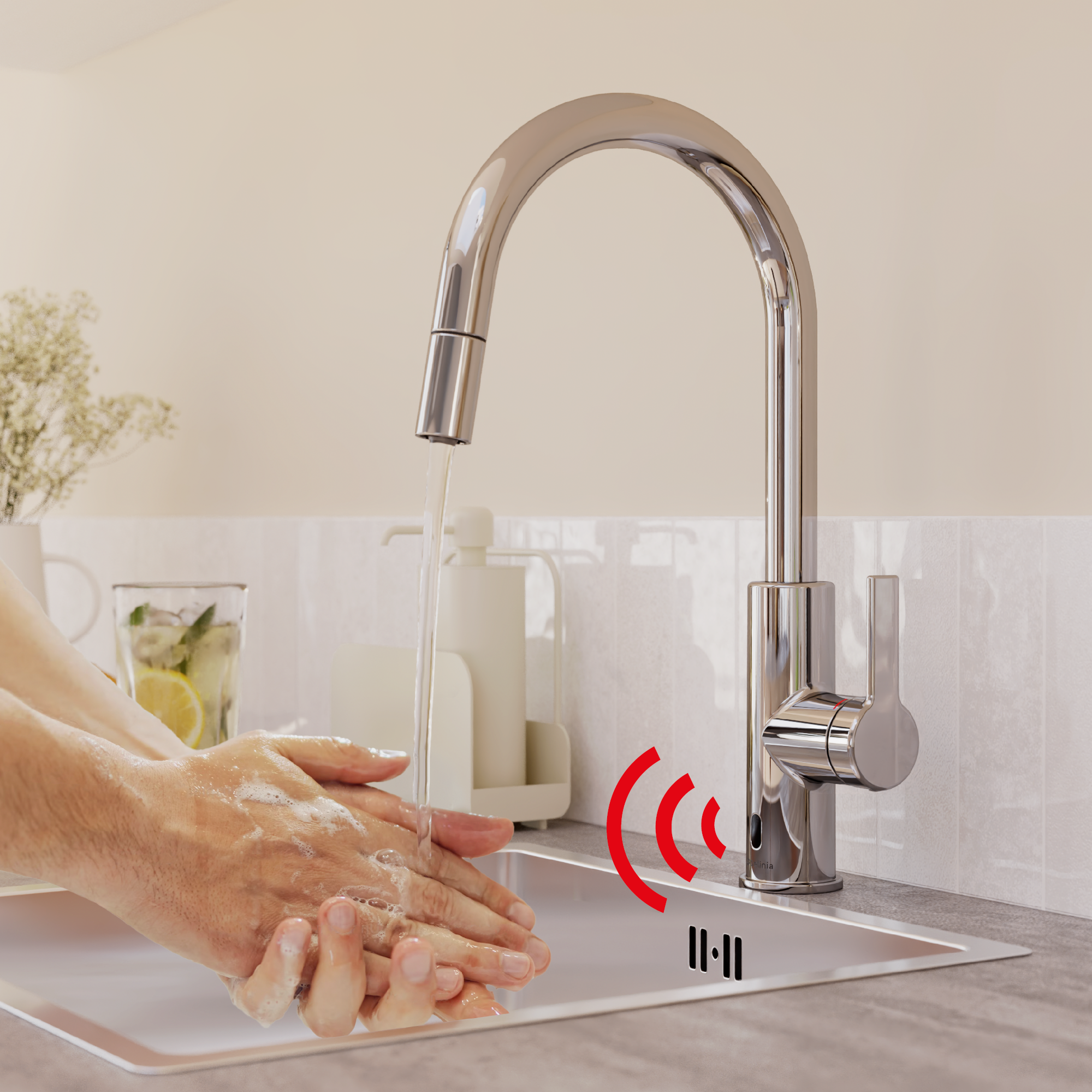 Robinet de cuisine infrarouge chrome, Star Sensor, DELINIA | Leroy Merlin