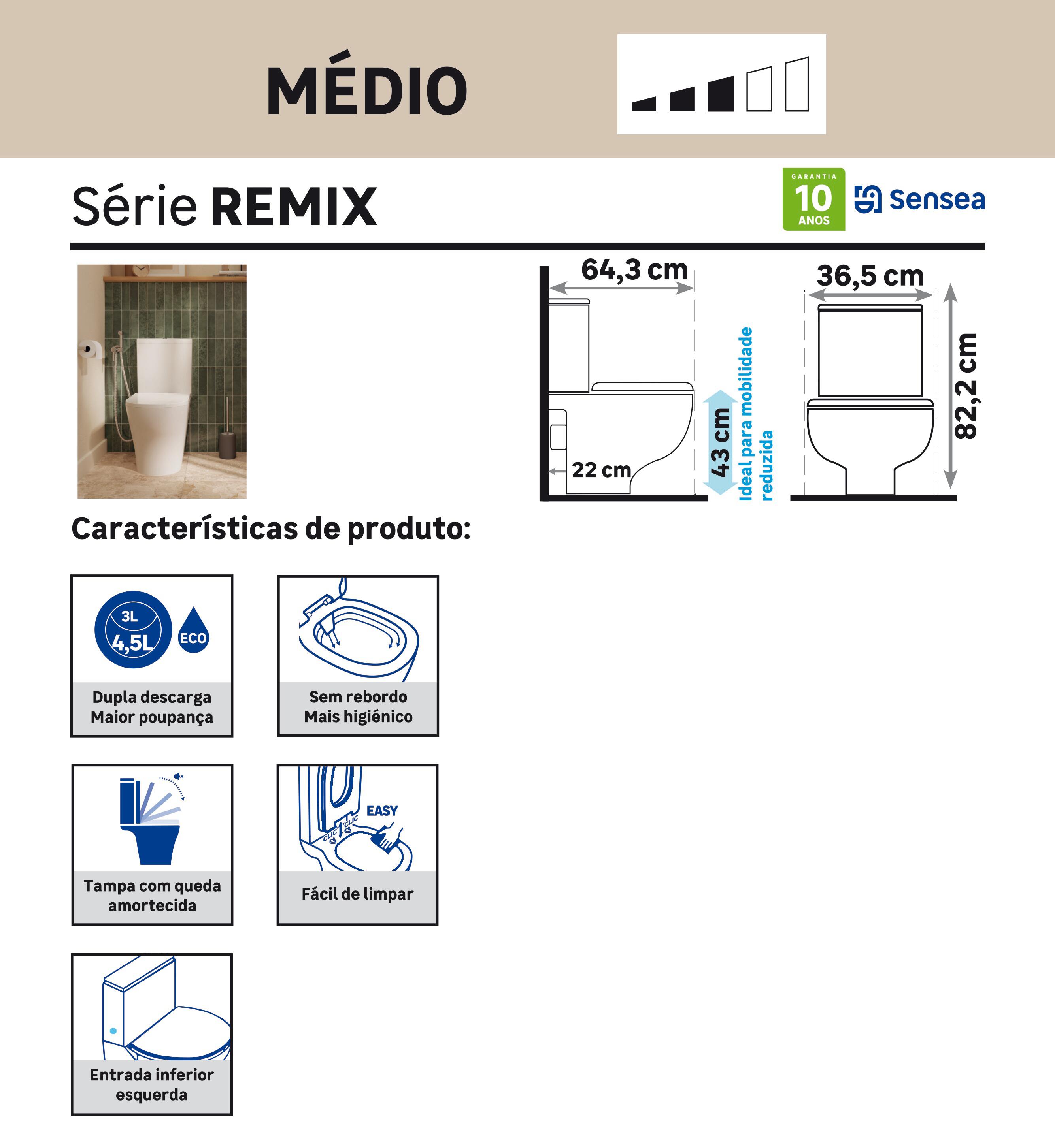 Pack sanita ao chão branco saída universal 3/4.5 l Sensea Remix - 11