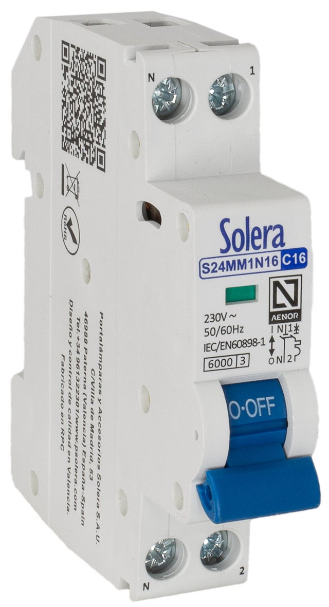 AUTOMATICO MAGNETOTERMICO 1 P+N 1 MODU 16A SOLERA
