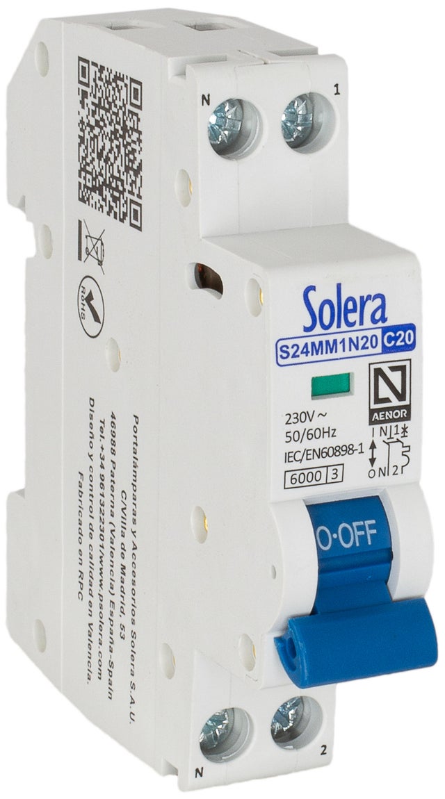 AUTOMATICO MAGNETOTERMICO 1 P+N 1 MODU 20A SOLERA
