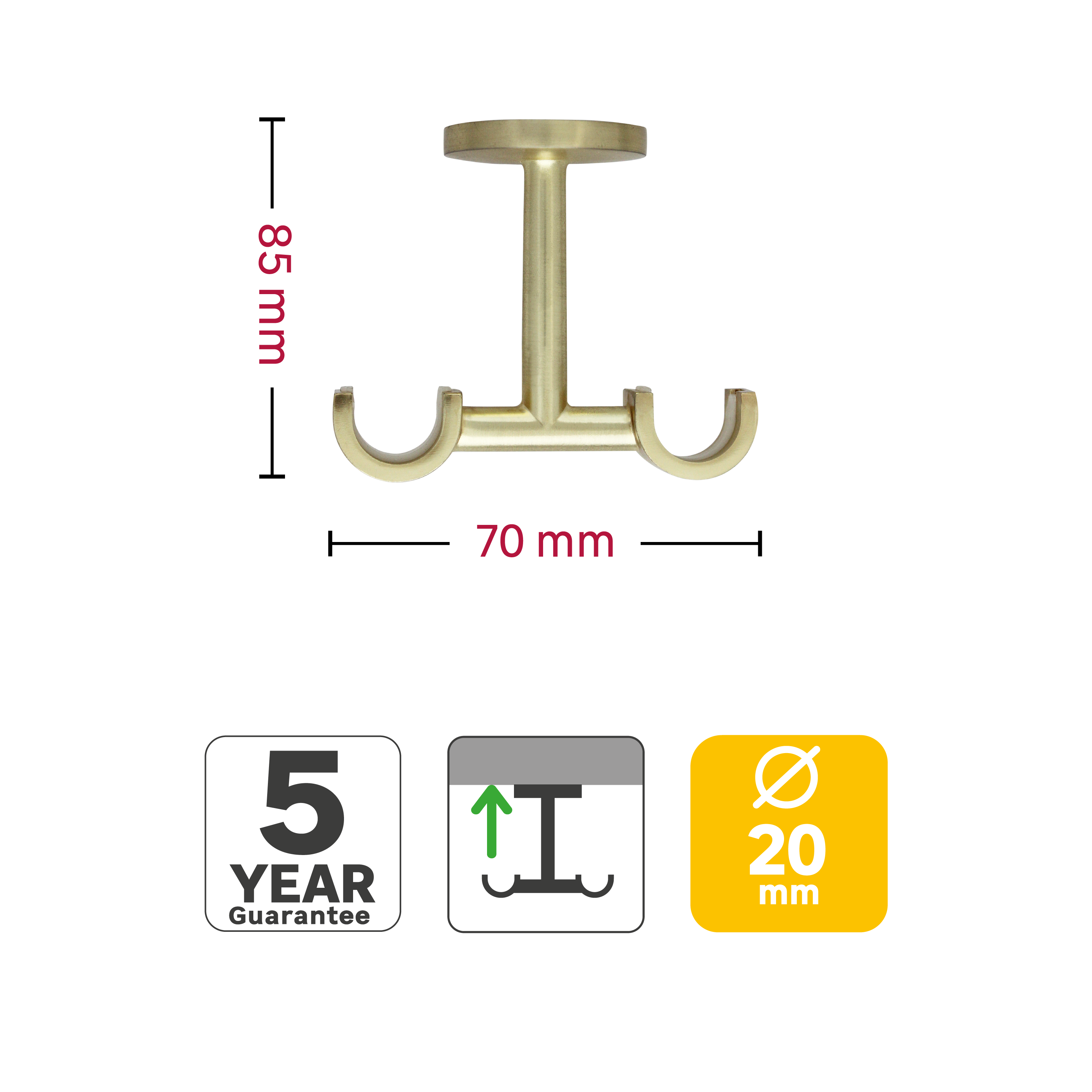 1 Soporte a techo para barra diámetro 20 mm Glamour INSPIRE aluminio oro mate cepillado 8.5 cm - 3
