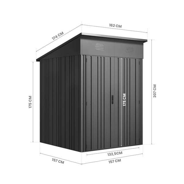Caseta de metal Pioneer Y30 + Set Master de 162x207x174 cm y 2.82 m2 con 0.25 mm espesor y doble puerta abatible HOGGAR