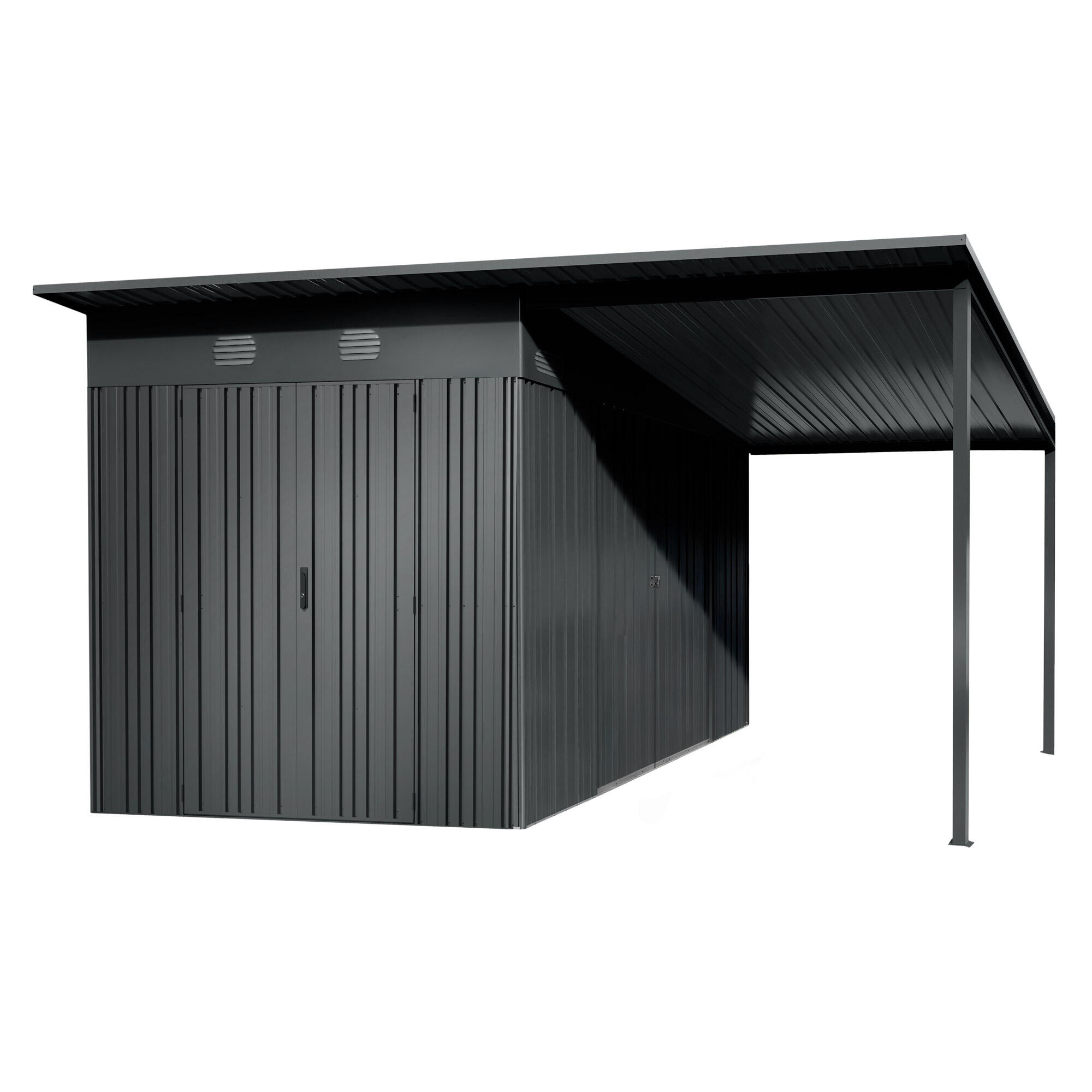 Caseta de metal pioneer y140 gallery de 505x220x280 cm y 14.14 m2 con 0.25 mm espesor y doble puerta abatible hoggar