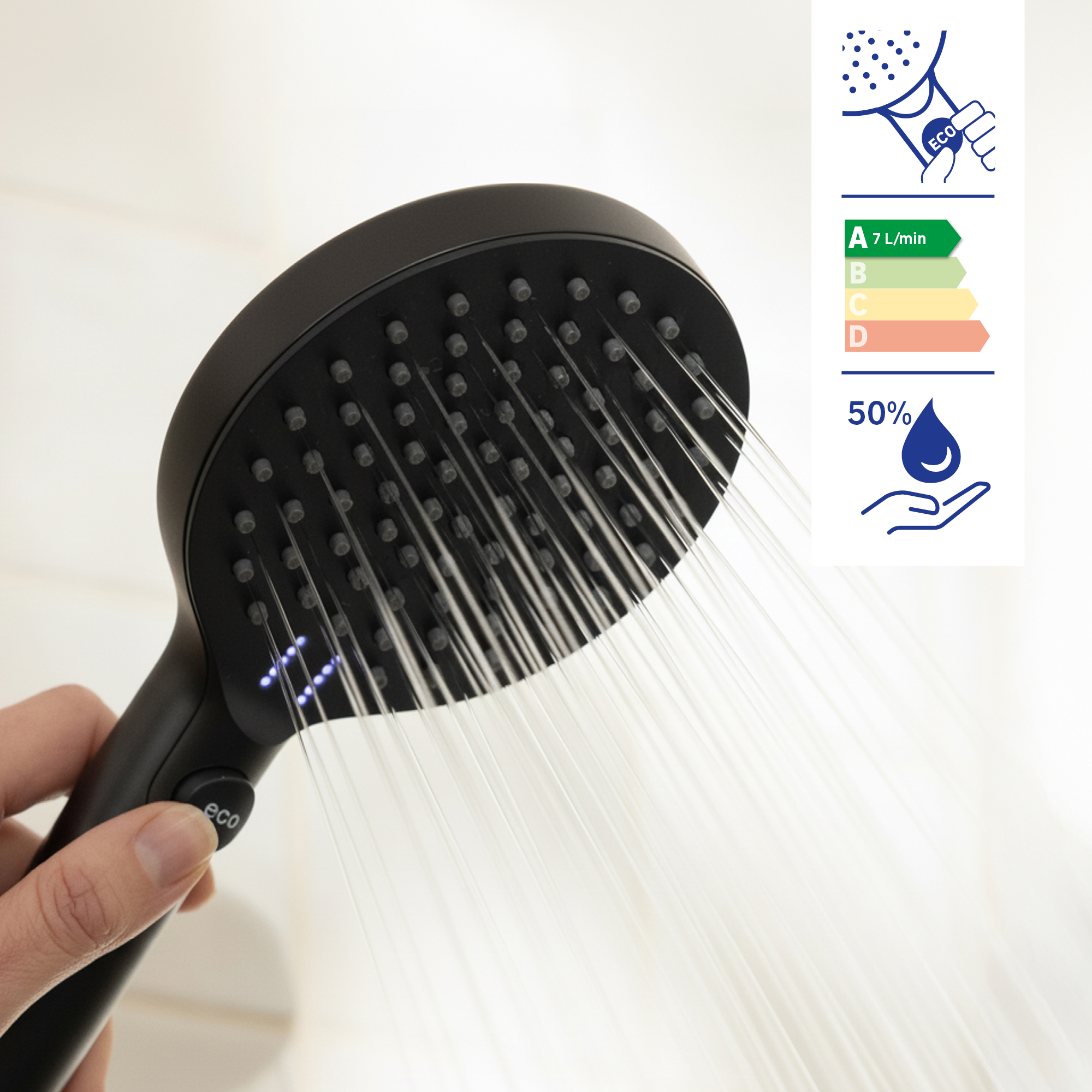Alcachofa de ducha Eco Soft SENSEA negro con 2 funciones - 7