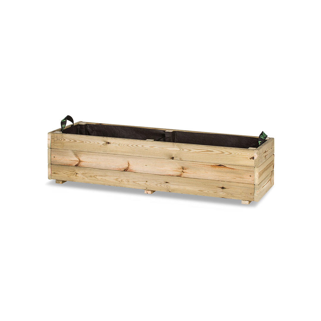 Maceta rectangular de madera hortalia kit de cultivo leo 120 x 30 cm marrón