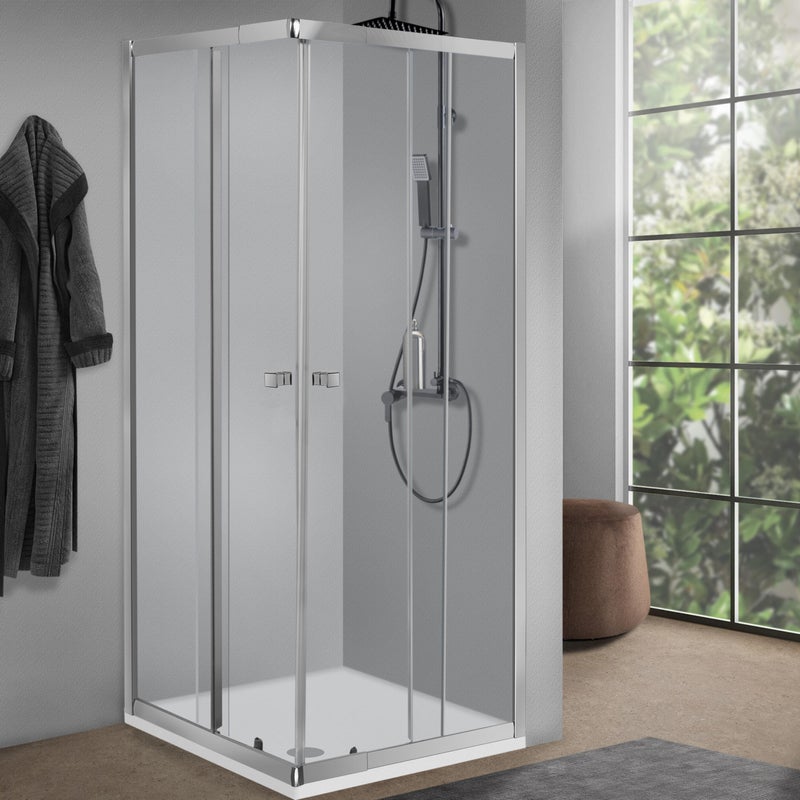 MARCO MAMMOLITI Box doccia angolare con porta scorrevole, vetro 5 mm, L 68-80 cm x L 68-80 cm , H 190 cm, nero