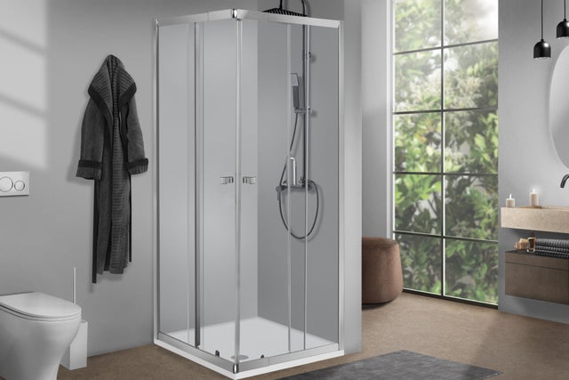 Box doccia angolare con porta scorrevole, vetro 5 mm,L 68-80 cm x L 88-100 cm x H 190 cm, cromo