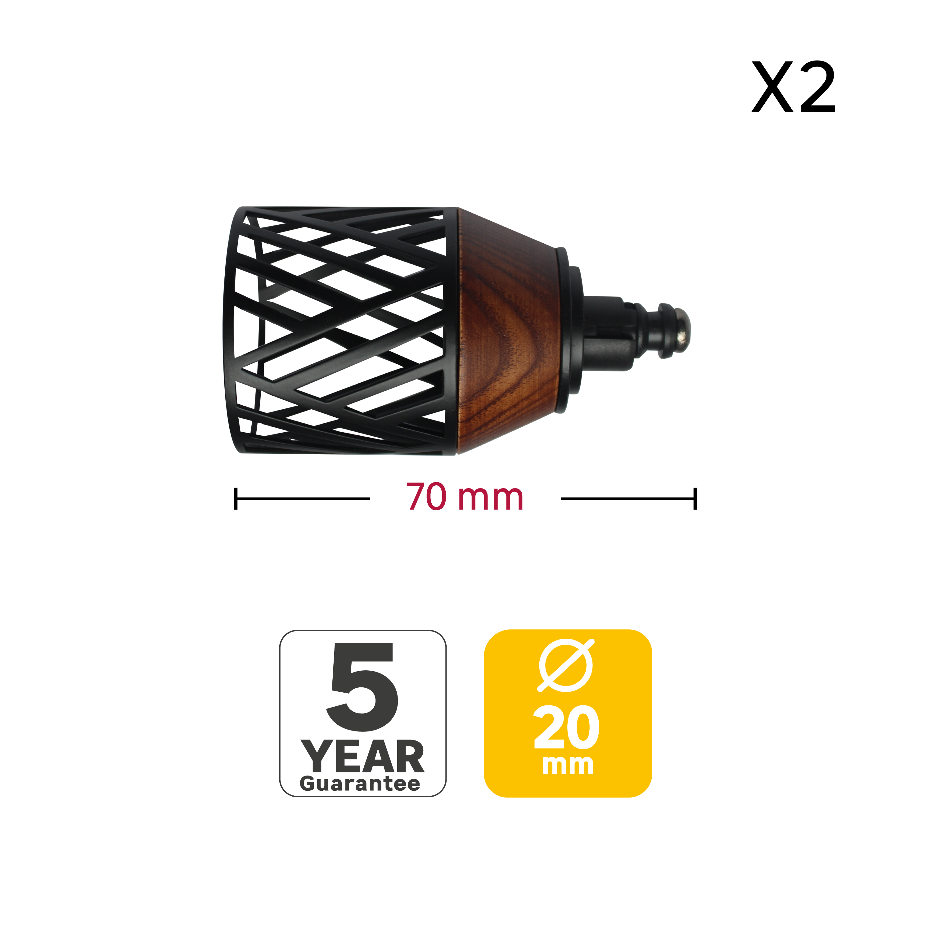2 terminais para varão de cortina D20mm aço easyfix preto Inspire preto - 3