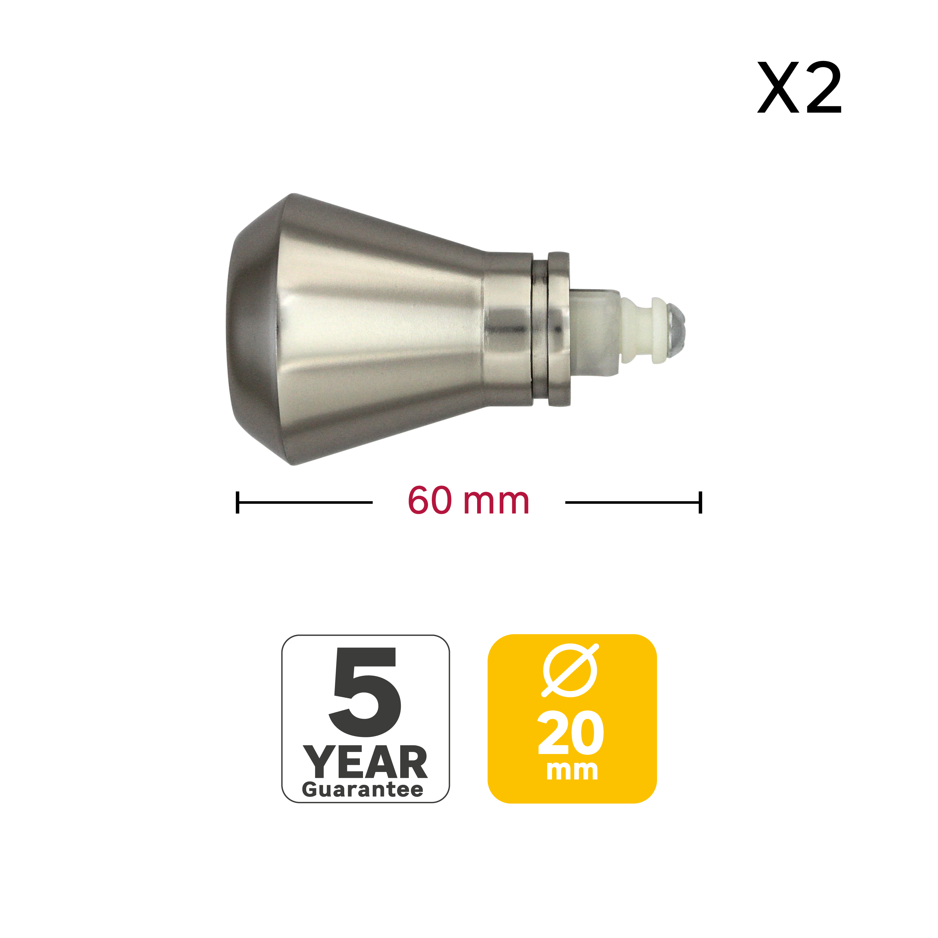 2 terminais para varão de cortina D20mm alumínio easyfix cromado mate Inspire cinza - 3