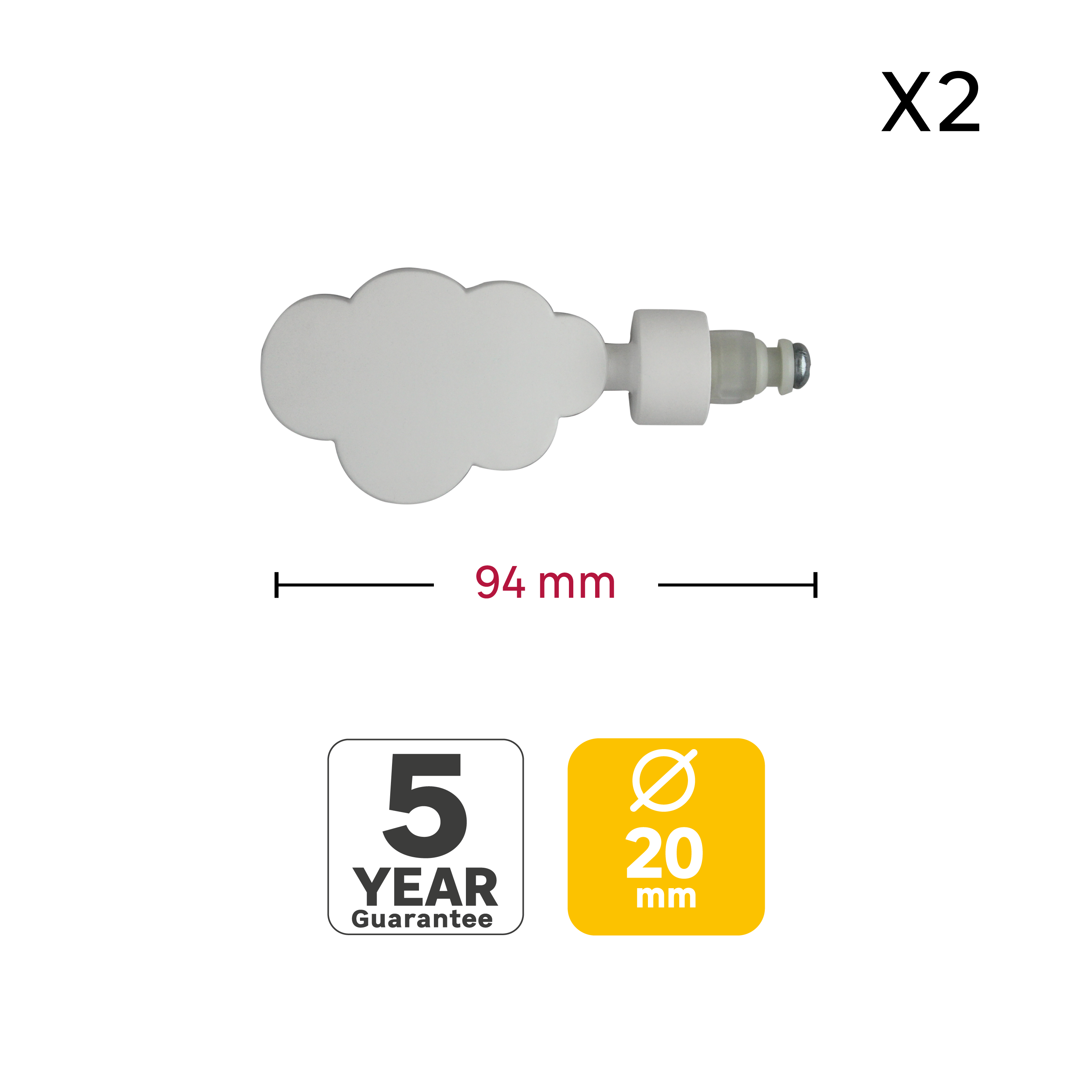 2 terminais para varão de cortina D20mm alumínio Organic branco Inspire branco - 3