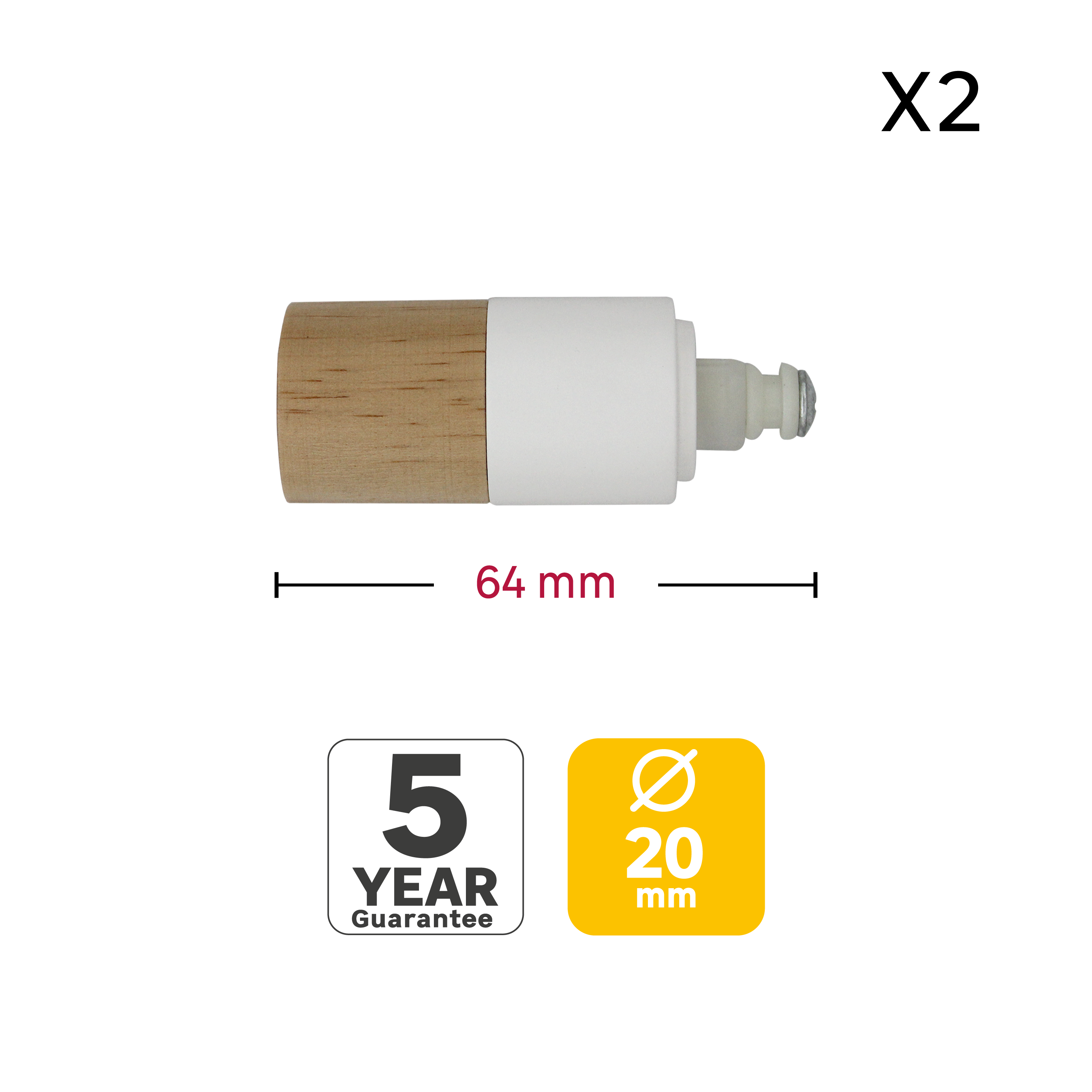 2 terminais para varão de cortina D20mm alumínio Organic Inspire branco - 4