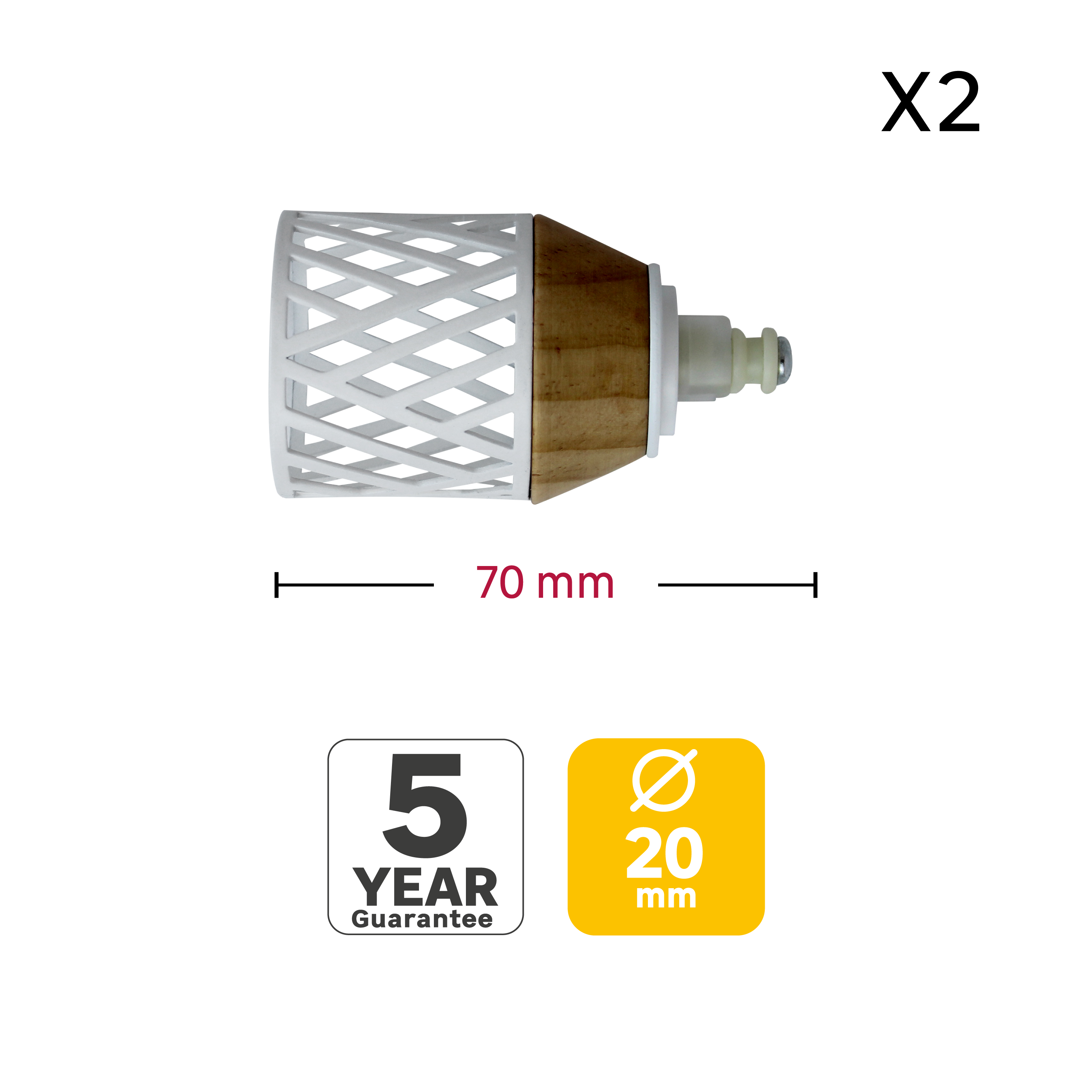 2 terminais para varão de cortina D20mm aço easyfix branco Inspire branco - 3