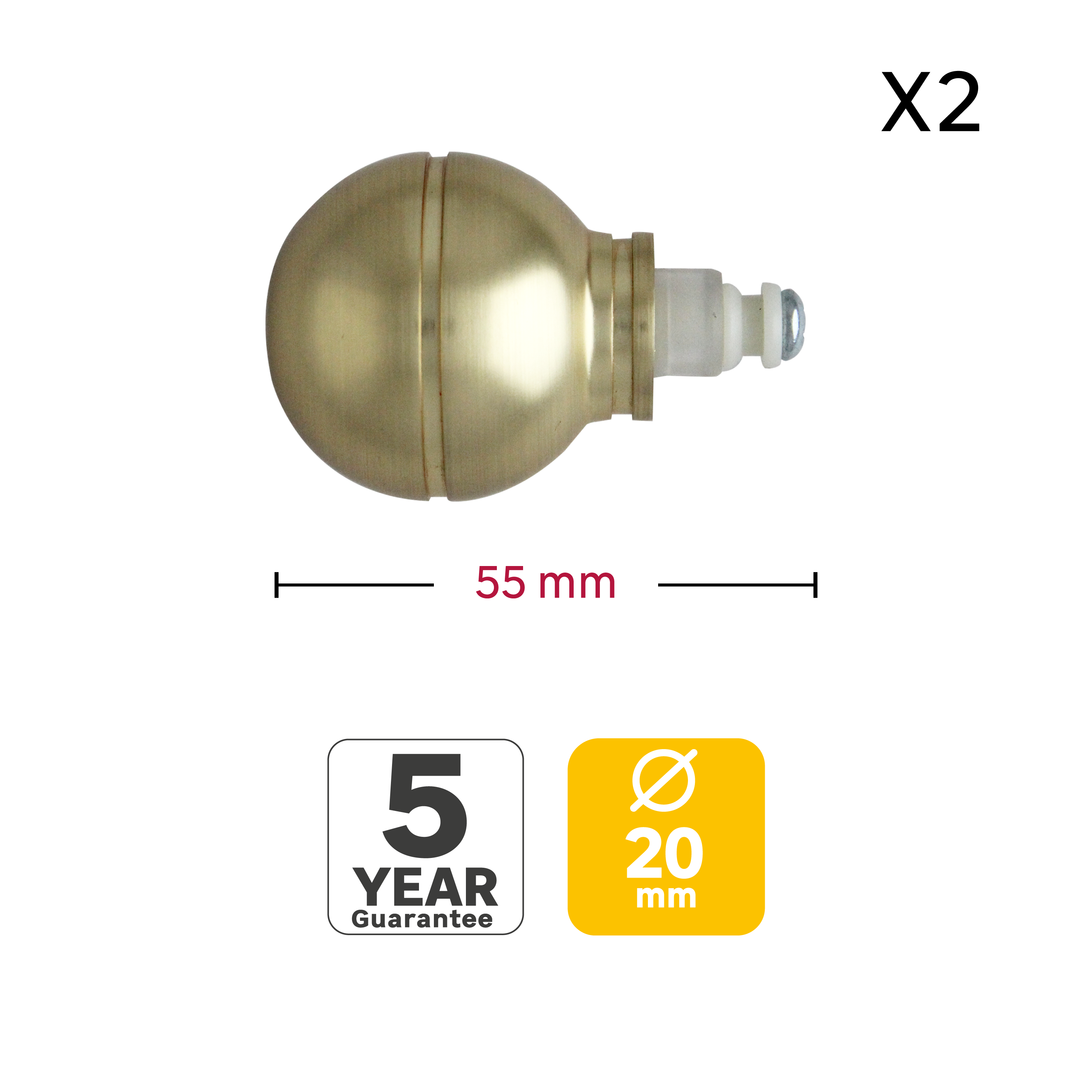 2 terminais para varão de cortina D20mm alumínio glamy Inspire dourado - 4