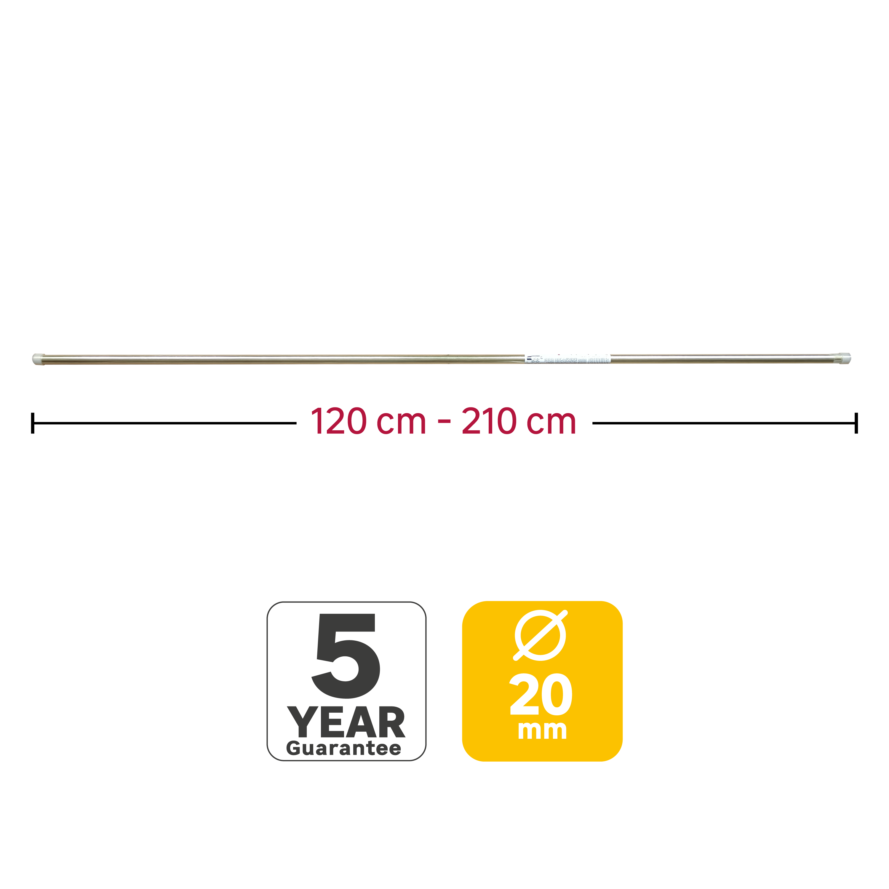 Barra para cortina acero color oro mate Brillante Glamour INSPIRE diámetro 20 mm extensible 120-210 cm - 3