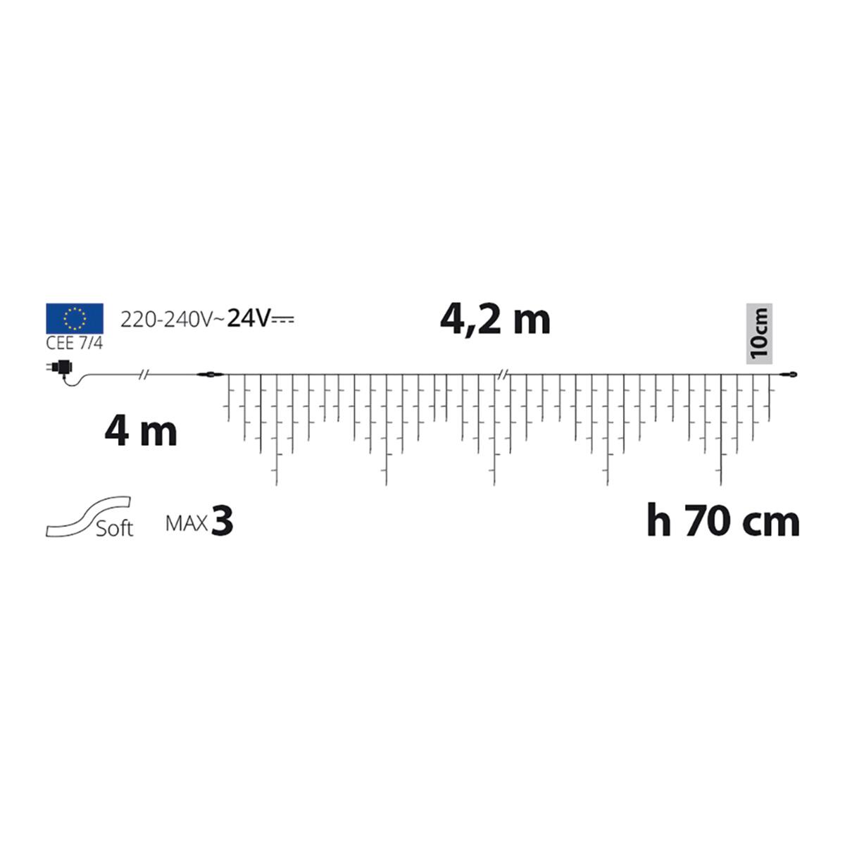 Tenda luminosa natalizia 186 lampadine led bianco caldo H 70 x L 420 cm - 4