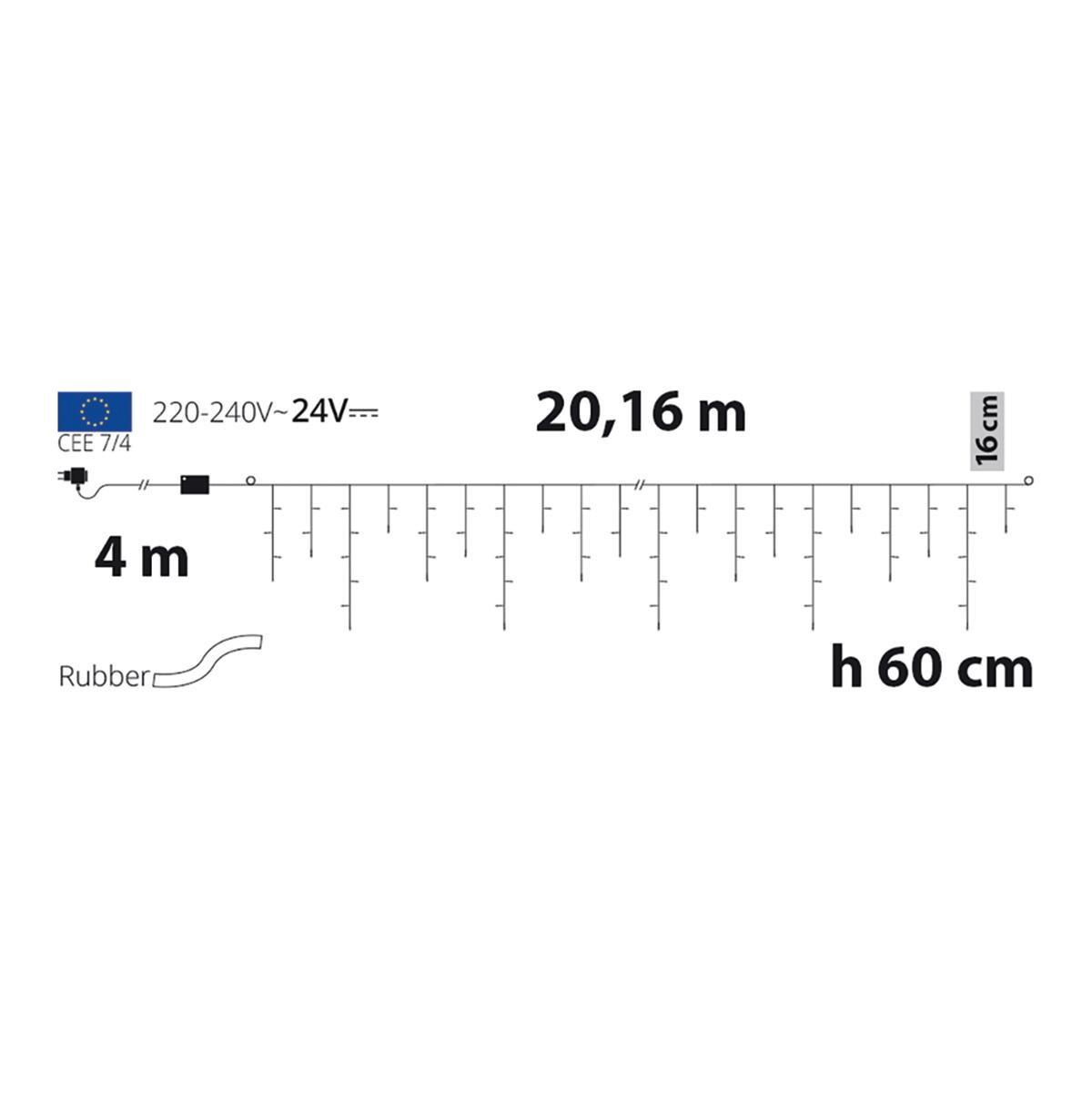 Tenda luminosa natalizia 480 luci led bianche calde H 60 x L 2000 cm - 4