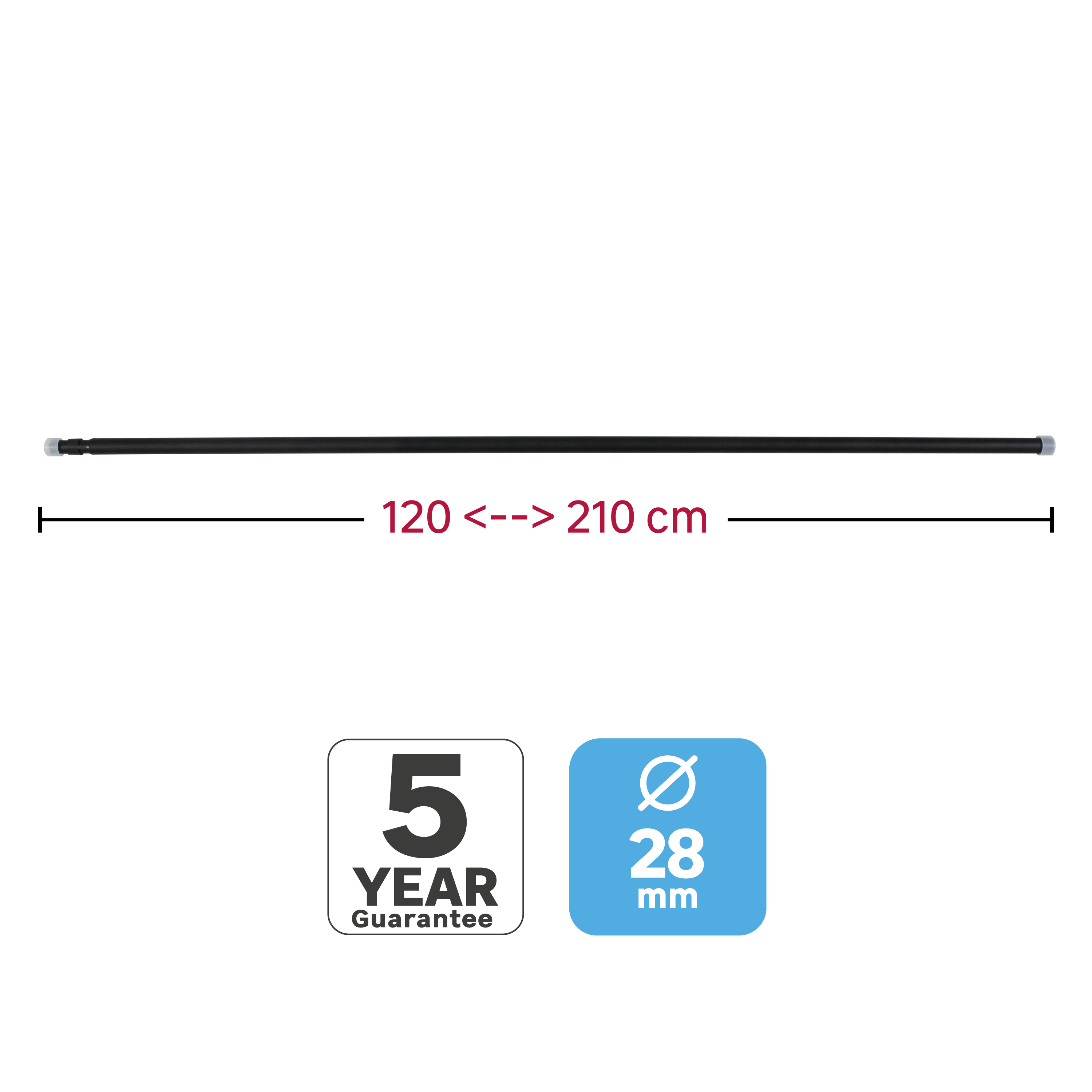 Barra para cortina acero mate Design INSPIRE diámetro 28 mm extensible 120-210 cm - 2