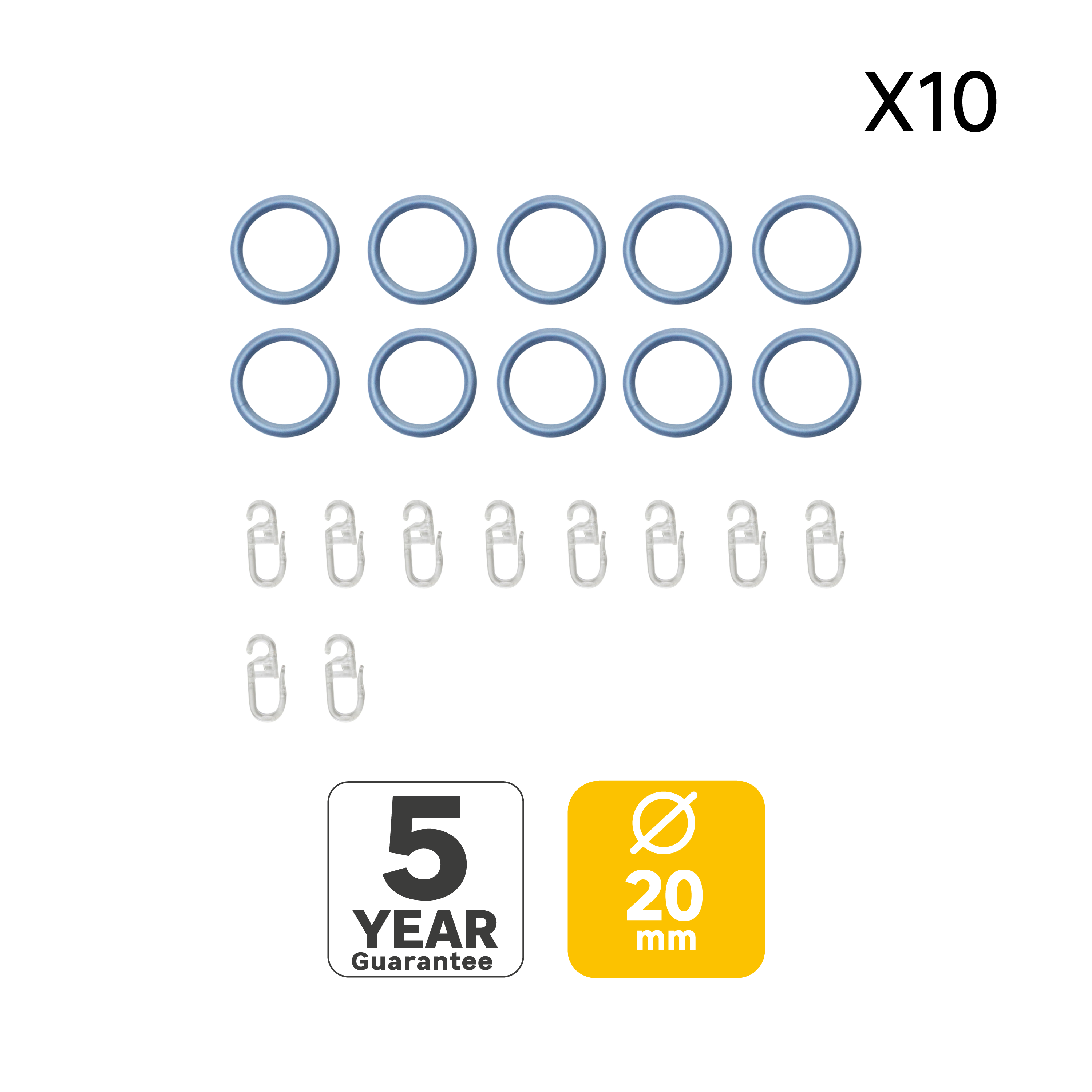 Lot de 10 anneaux pour tringle à rideau Basic 16 mm pvc argent brut - 2