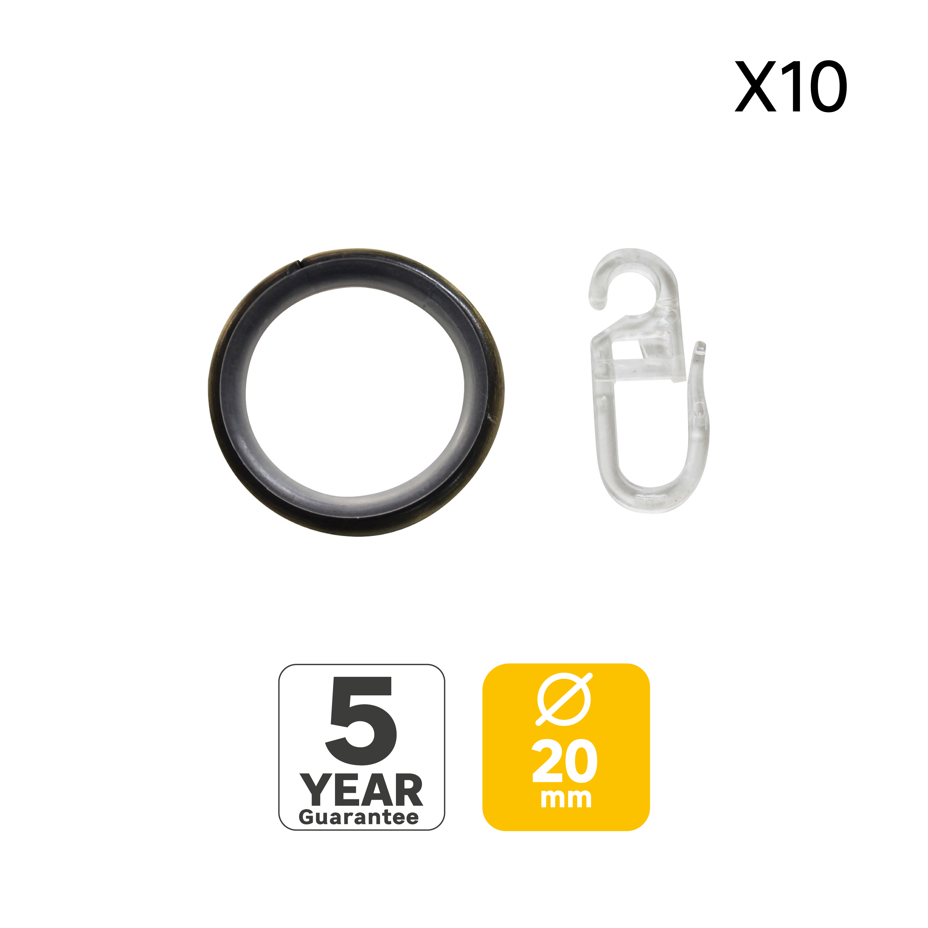 Anello per bastone per tenda con clip, con gancio,  Ø 20mm Neo in acciaio giallo spazzolato, 10 pz  INSPIRE - 4
