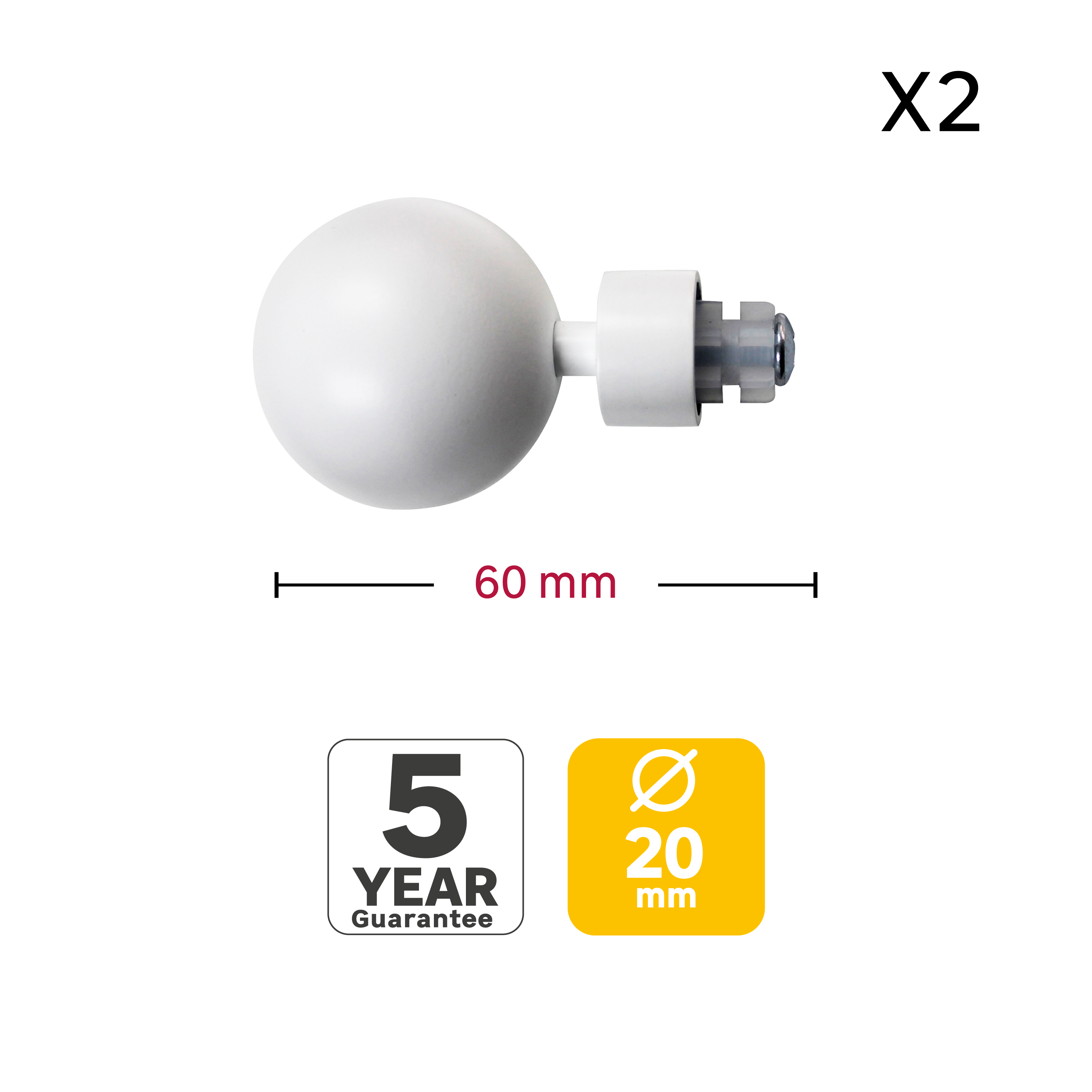 2 terminais para varão de cortina D20mm aço Organic branco Inspire branco - 5