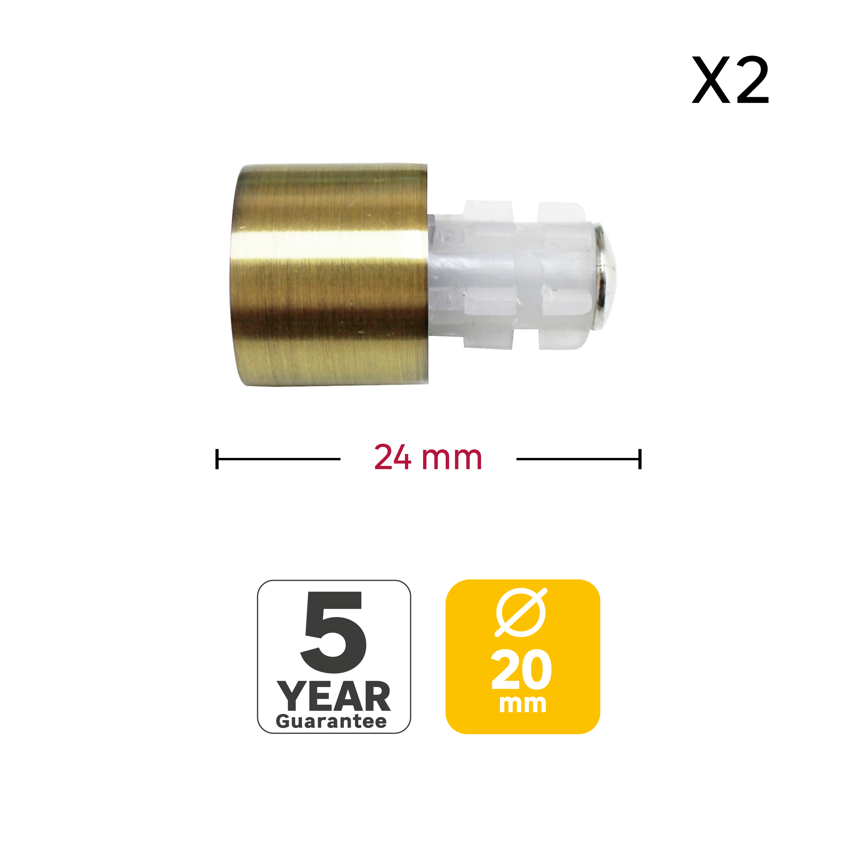 2 Terminales para barra de cortina Tapón Neoclassic INSPIRE aluminio bronce para barra diámetro 20 mm - 3