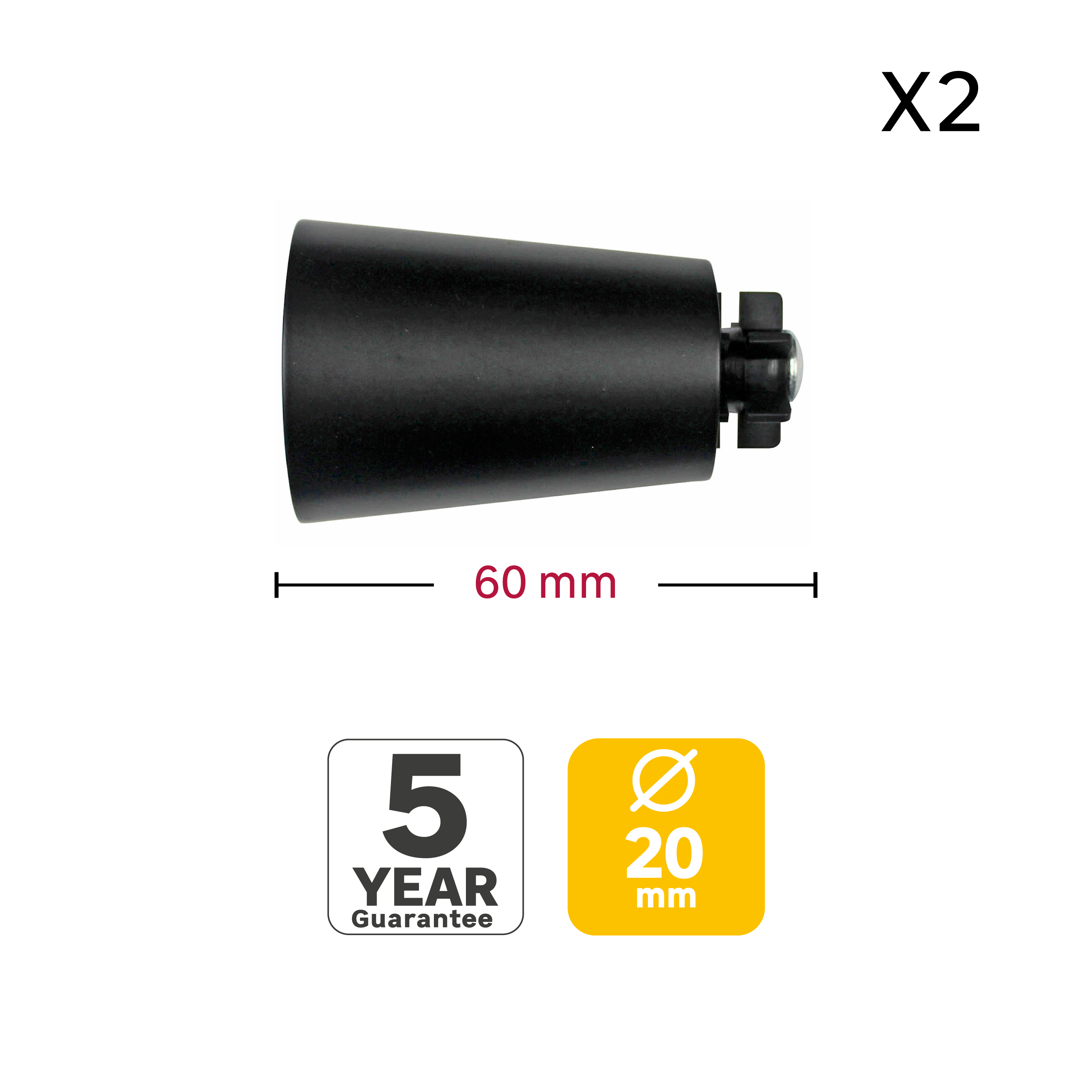 2 terminais para varão de cortina D20mm alumínio easyfix preto Inspire preto - 4