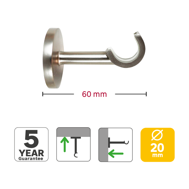 2 Soportes pared y techo para barra diámetro 20 mm Design INSPIRE Aluminio cromo mate niquelado fijo 6 cm