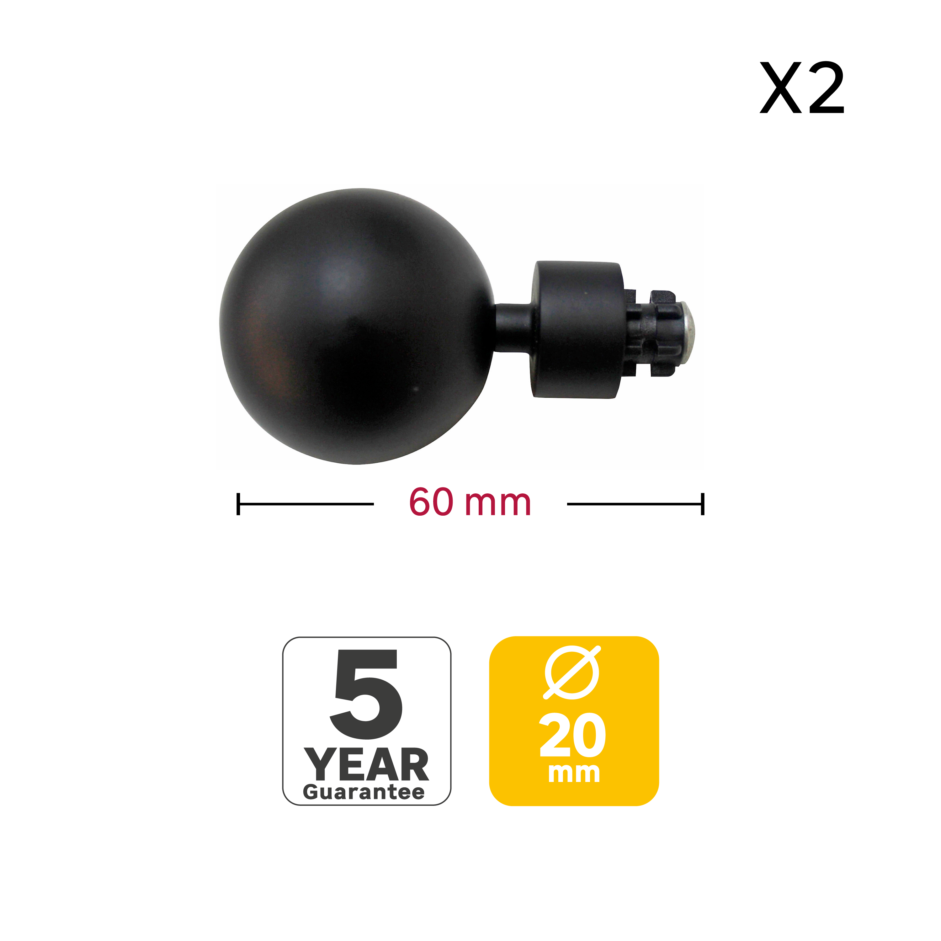 2 Terminales para barra de cortina Facto Esfera Design INSPIRE acero negro mate para barra diámetro 20 mm - 3