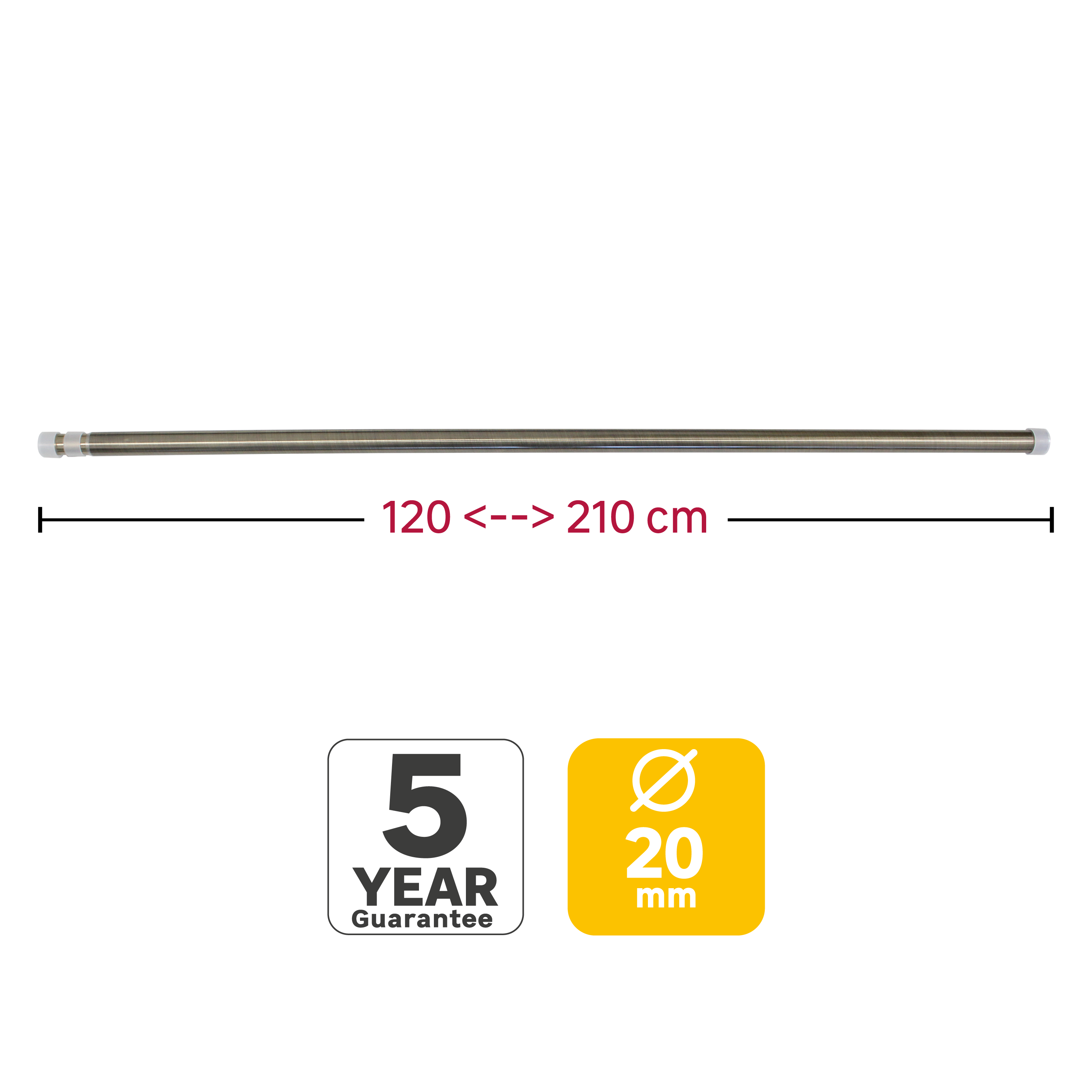 Barra para cortina acero color bronce brillante Neoclassic INSPIRE diámetro 20 mm extensible 120-210 cm - 3