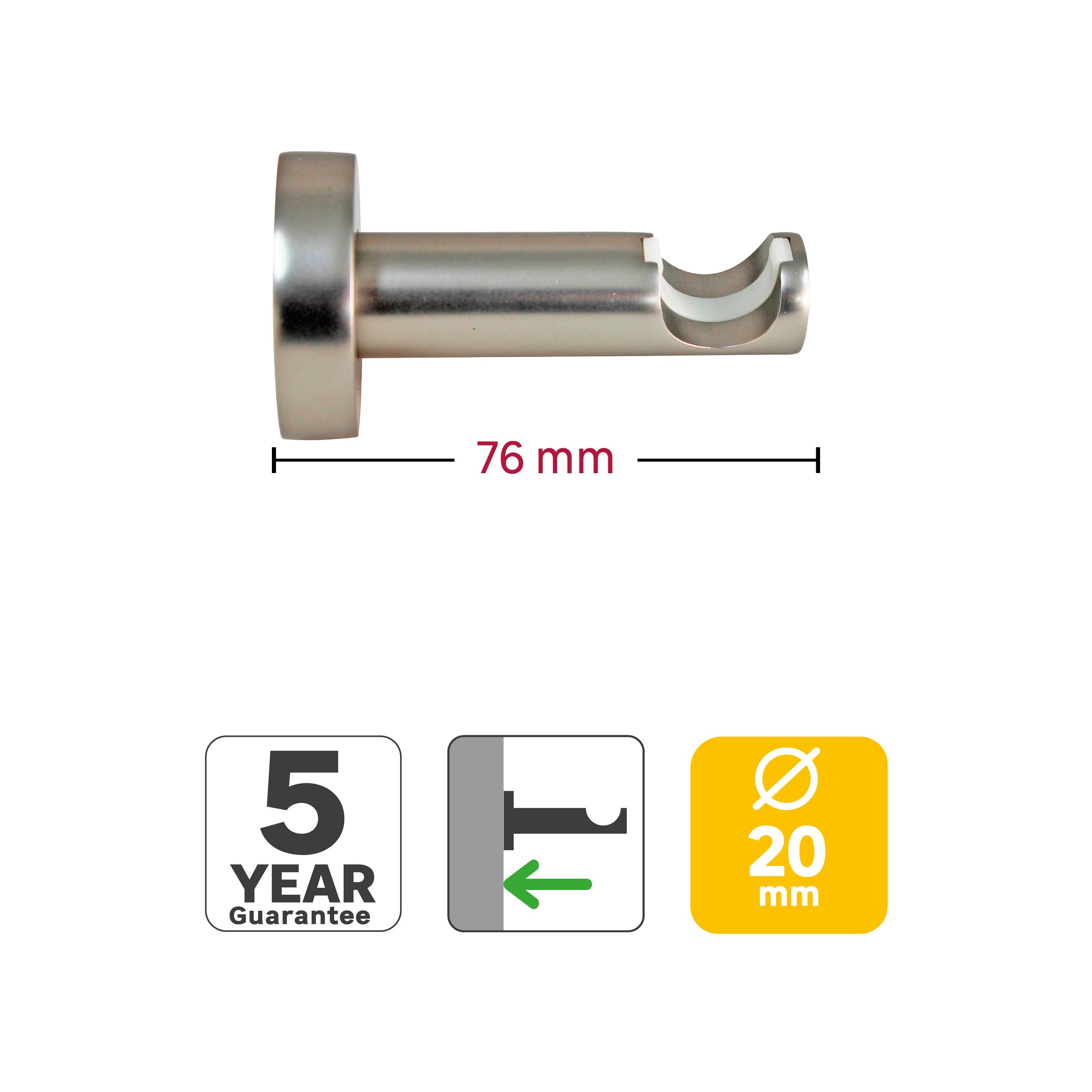2 Soportes pared y techo para barra diámetro 20 mm Design INSPIRE Aluminio cromo mate niquelado fijo 7.6 cm - 3