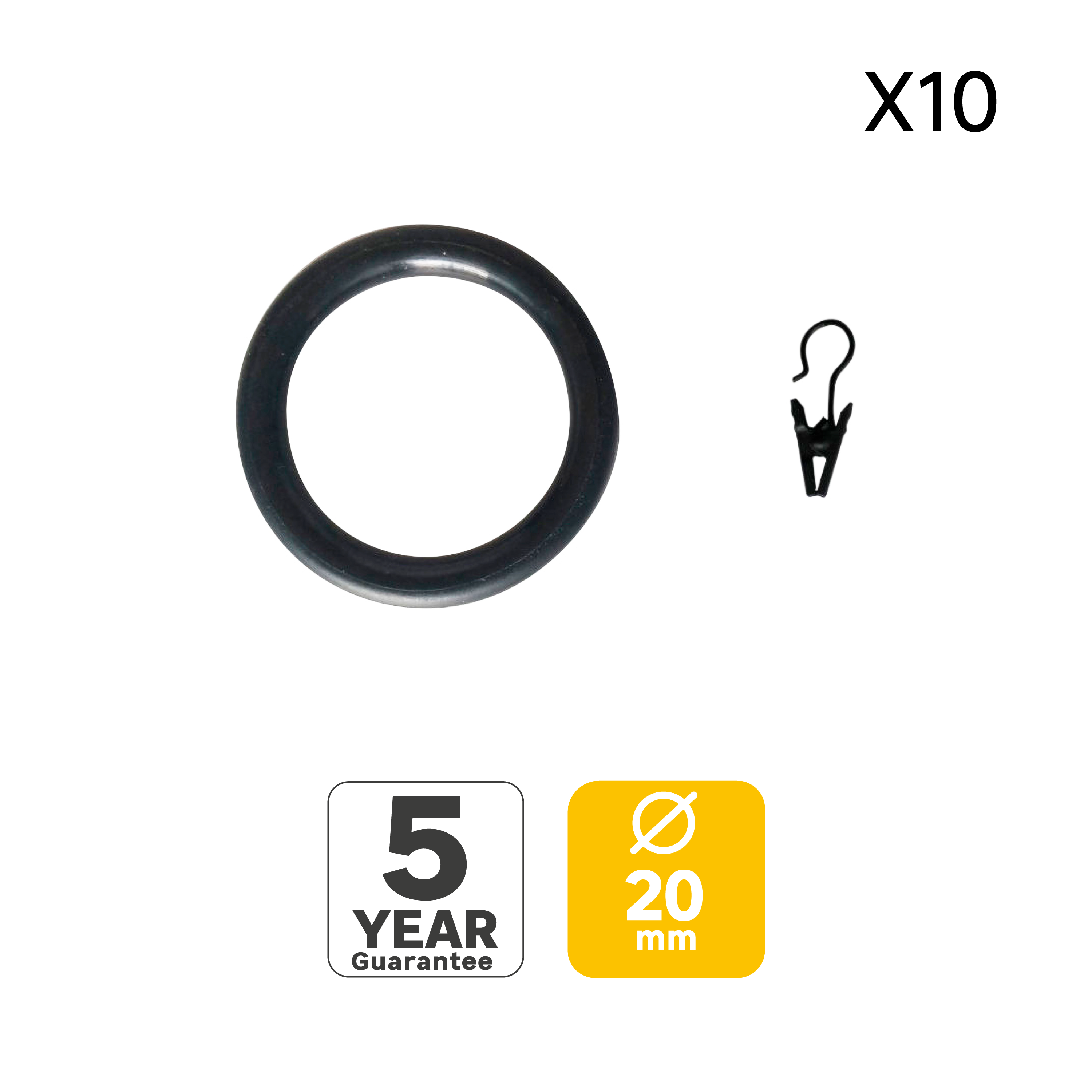 10 Anillas para barra de cortina 16/19 mm acero INSPIRE negro cepillado - 2