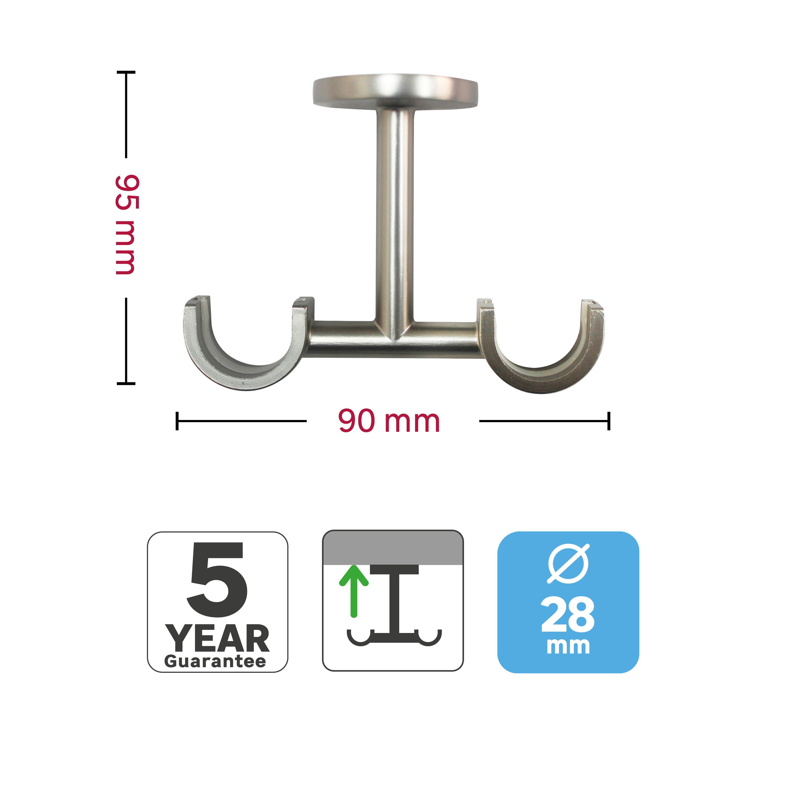 Suporte duplo teto Kali d28cm Inspire cromado mate - 3