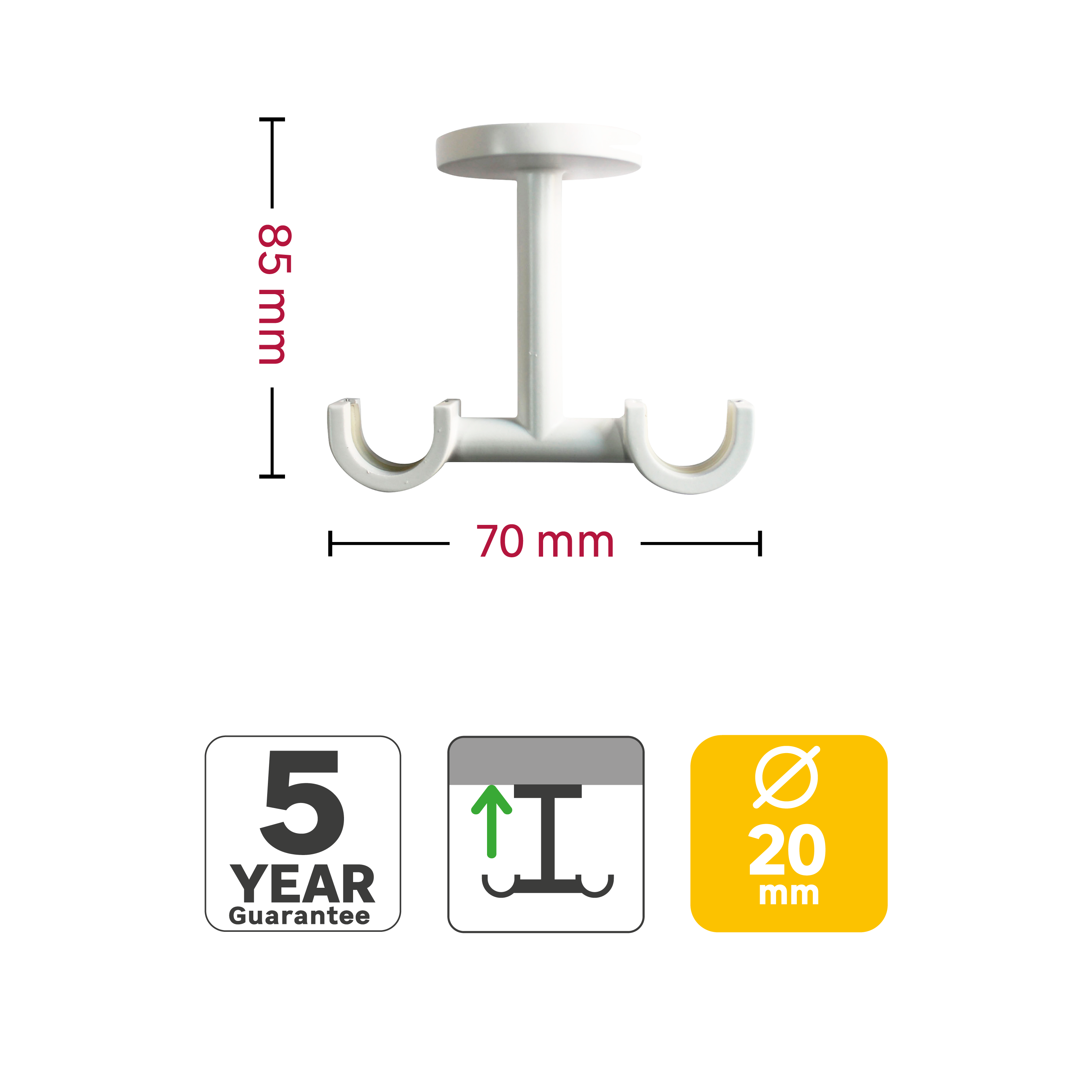 1 Soporte a techo para 2 barras diámetro 20 mm Nature INSPIRE aluminio blanco mate fijo 7-8.5 cm - 3