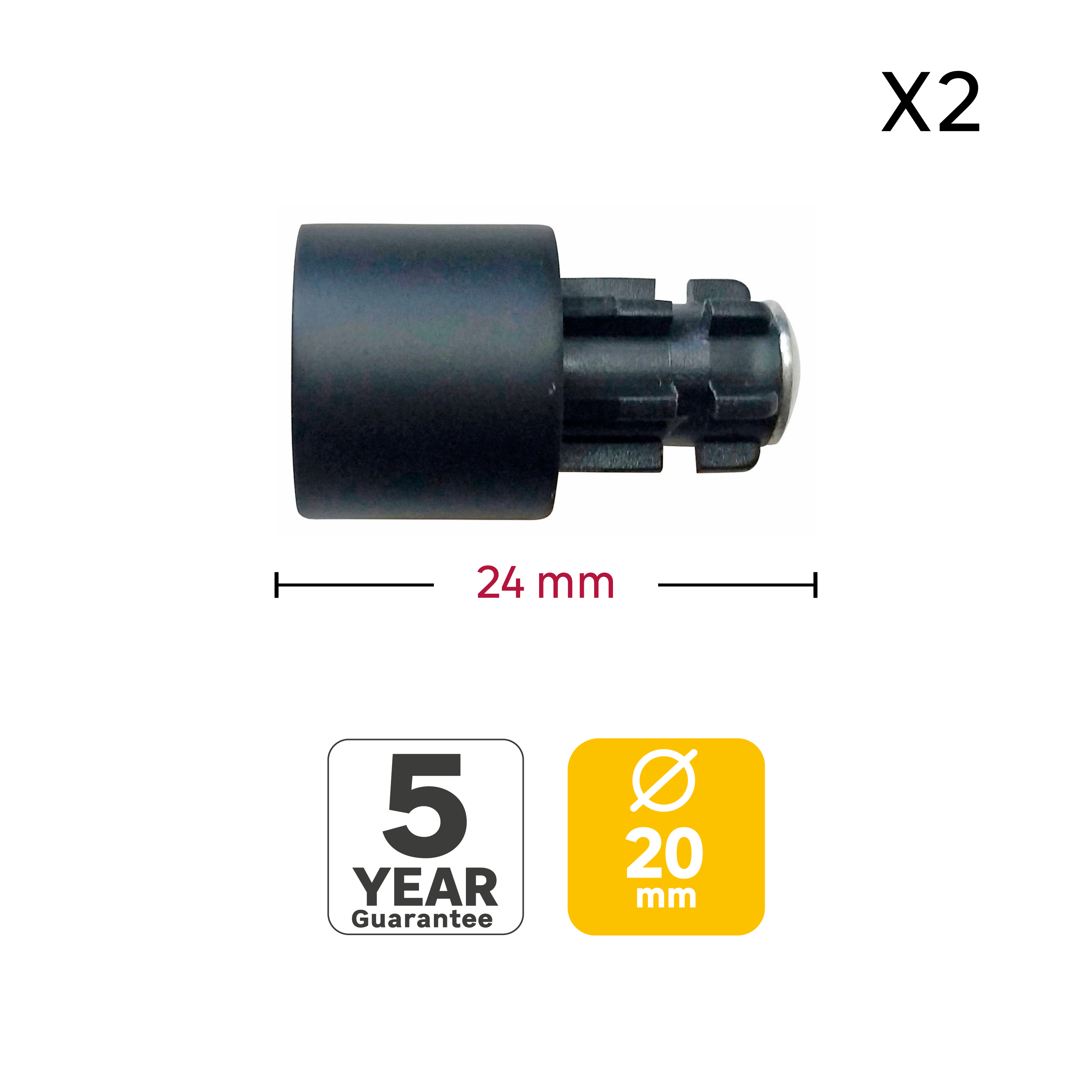 2 terminais para varão de cortina D20mm alumínio Graph preto mate Inspire preto - 4