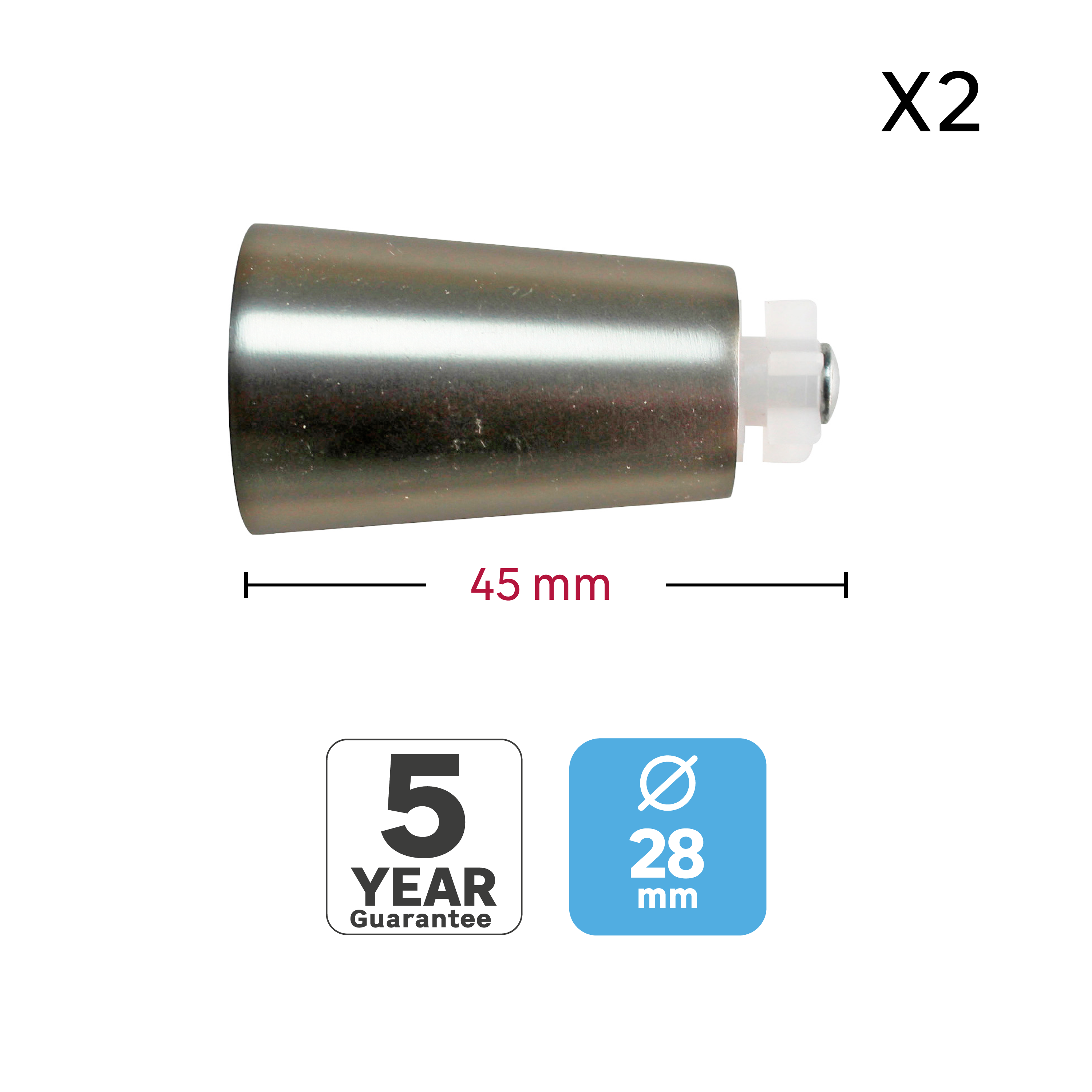 2 Terminales para barra de cortina Kali cono Design INSPIRE aluminio cromo mate para barra diámetro 28 mm - 3